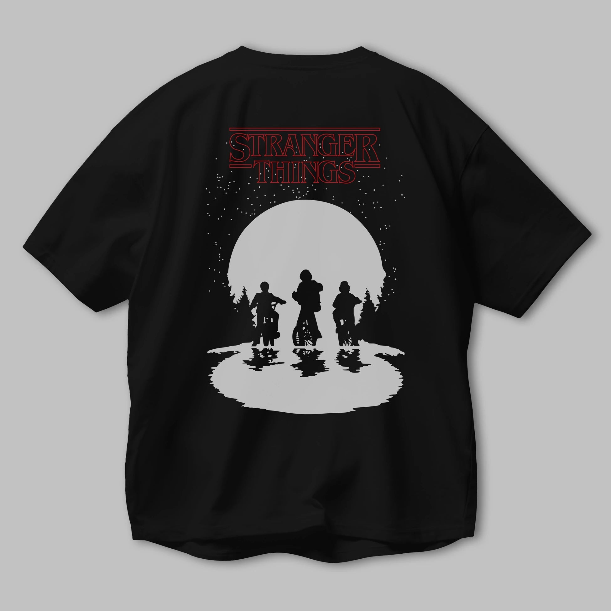Stranger Things Arka Baskılı Oversize t-shirt Erkek Kadın Unisex %100 Pamuk Bisiklet Yaka tişort