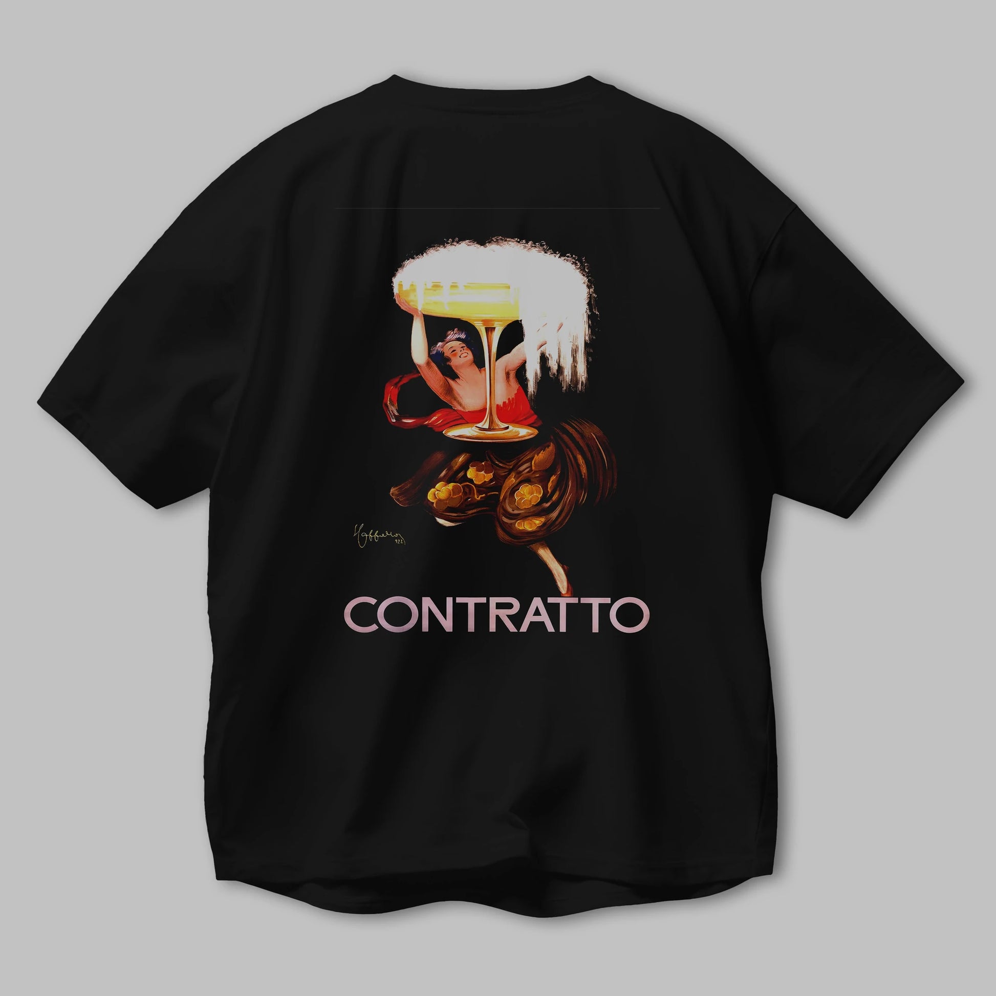 Contratto Arka Baskılı Oversize t-shirt Erkek Kadın Unisex %100 Pamuk Bisiklet Yaka tişort