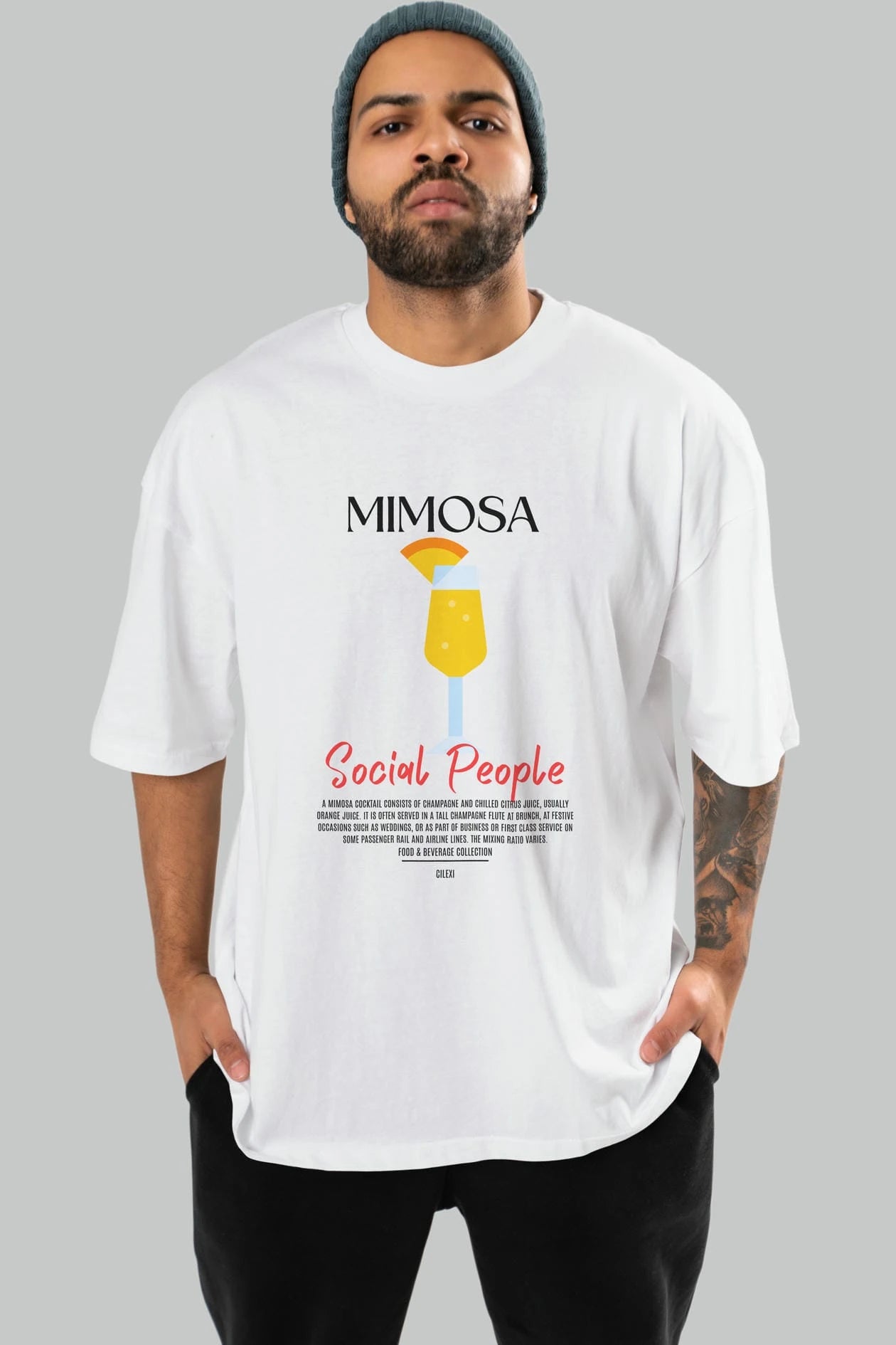 Mimosa Kokteyl Serisi ön Baskılı Oversize t-shirt Erkek Kadın %100 Pamuk Bisiklet Yaka tişort