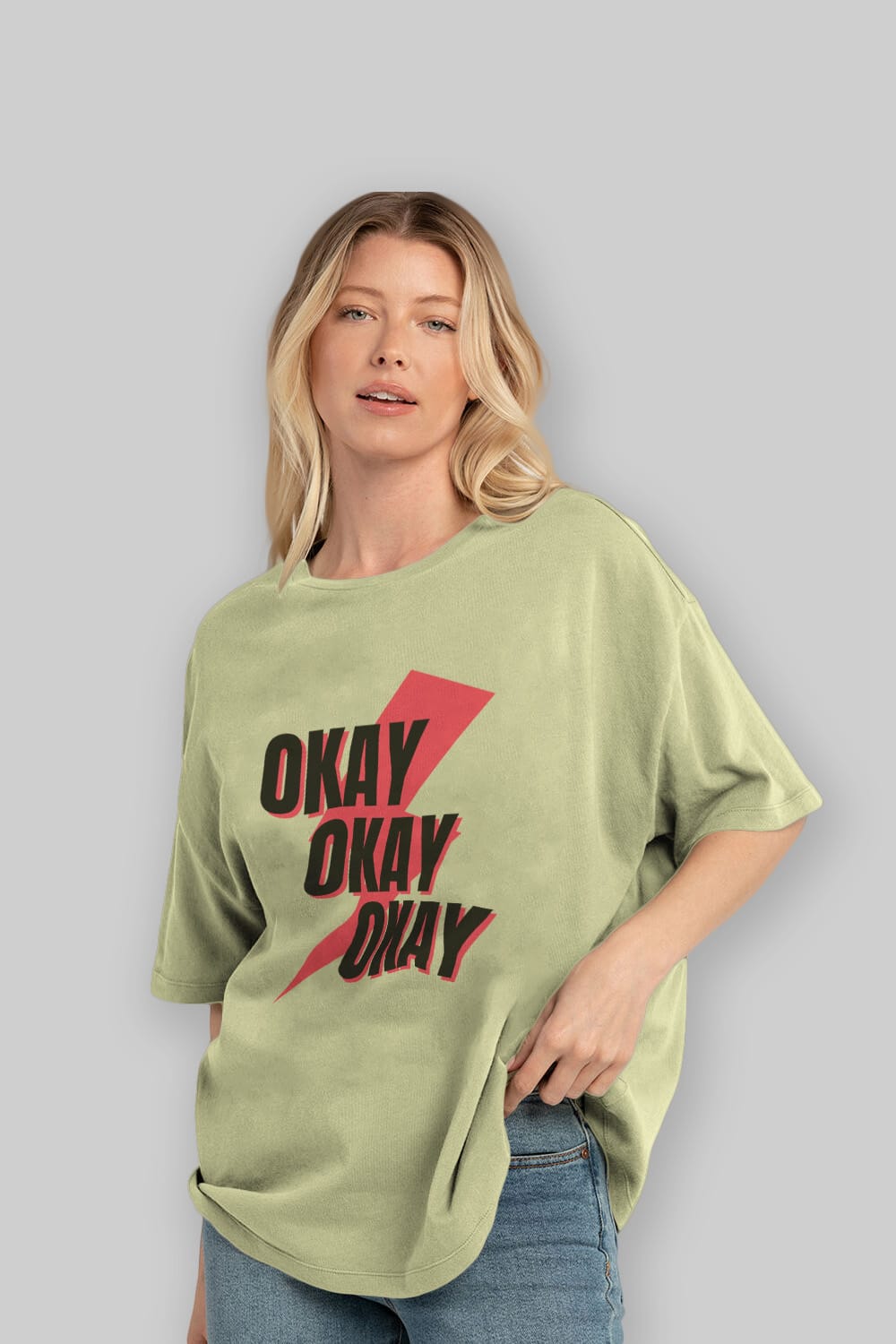 Okay Ön Baskılı Oversize t-shirt Erkek Kadın Unisex