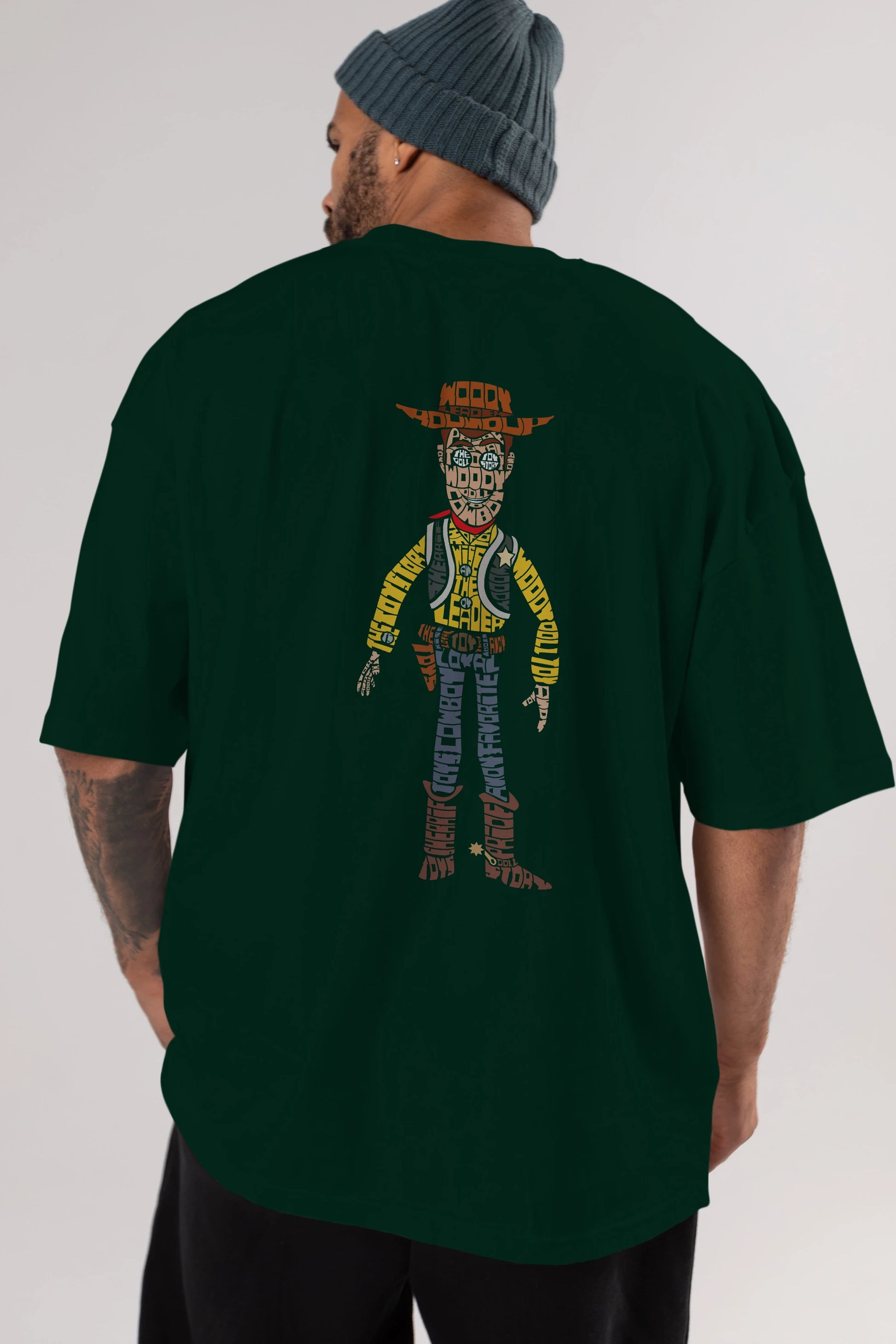 Woody Arka Baskılı Oversize t-shirt %100 pamuk Erkek Kadın Unisex