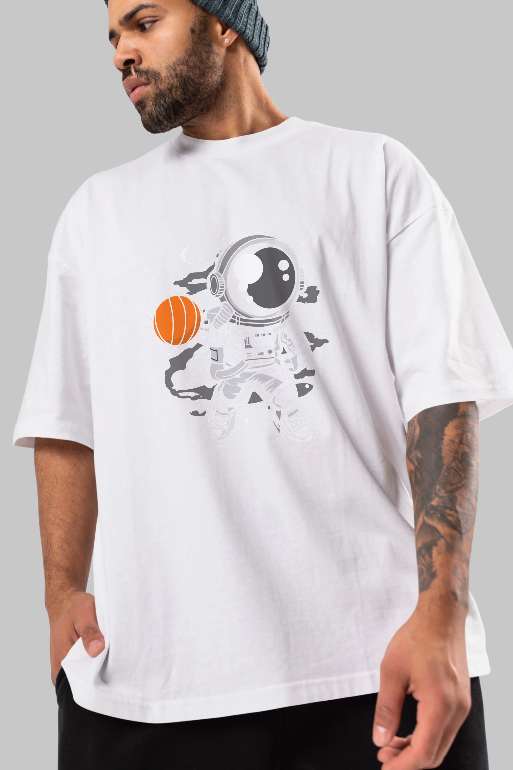 Astronaut Basketball Ön Baskılı Oversize t-shirt Erkek Kadın Unisex