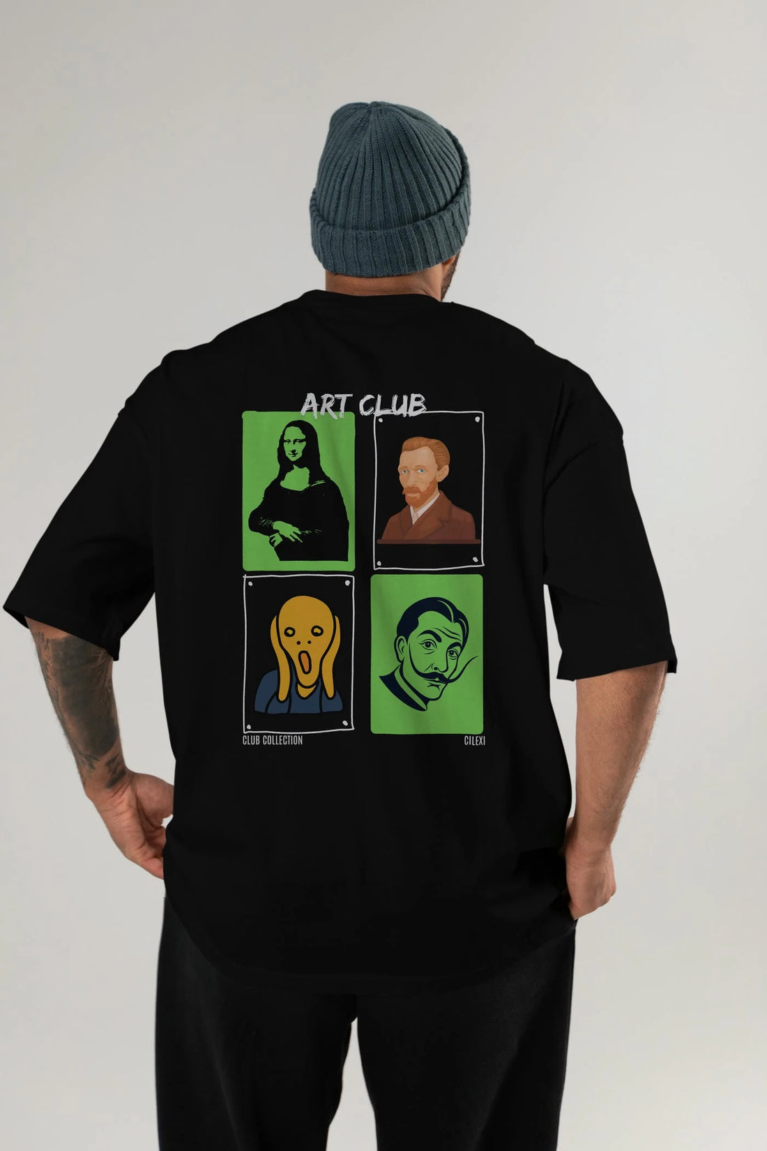 Art Club Arka Baskılı Oversize t-shirt Erkek Kadın %100 Pamuk Bisiklet Yaka tişort