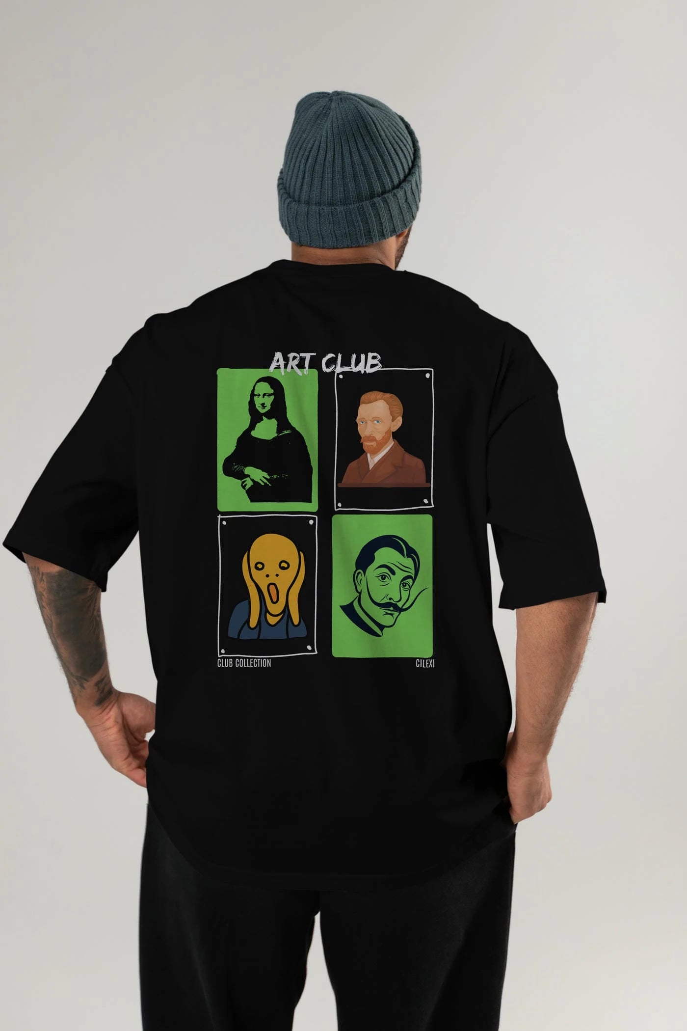 Art Club Arka Baskılı Oversize t-shirt Erkek Kadın %100 Pamuk Bisiklet Yaka tişort