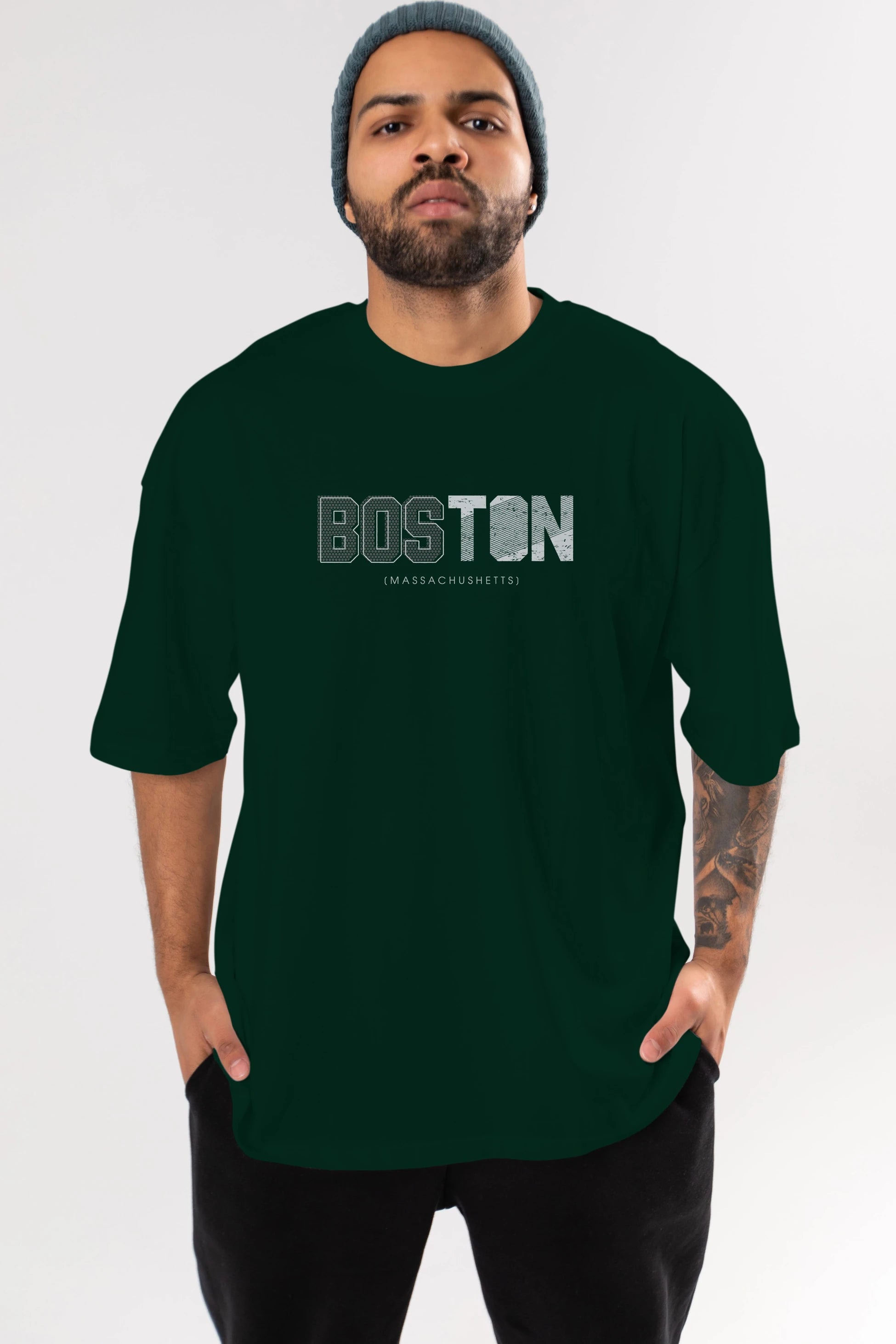 Boston Ön Baskılı Oversize t-shirt Erkek Kadın Unisex