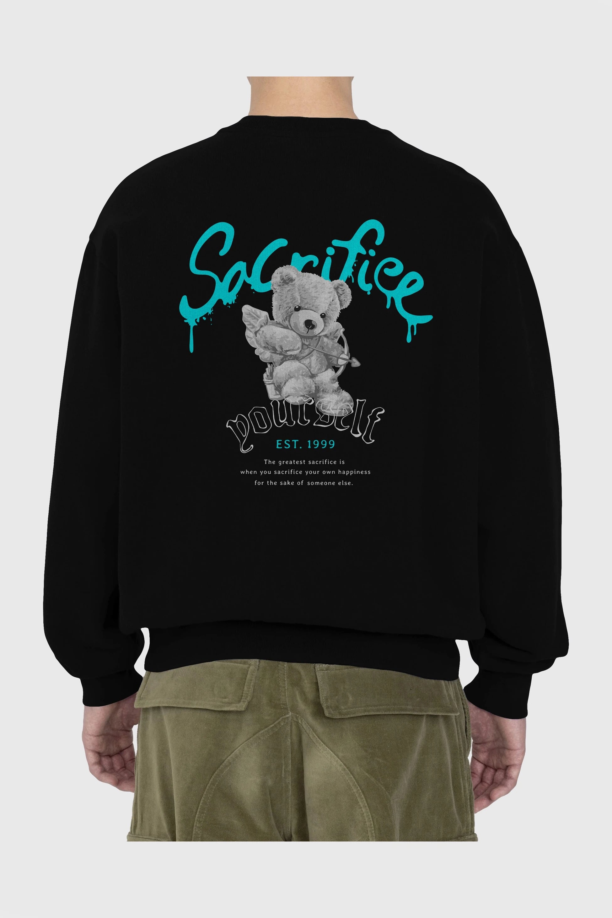 Sacrifice Yourself Bear Arka Baskılı Oversize Sweatshirt Erkek Kadın Unisex