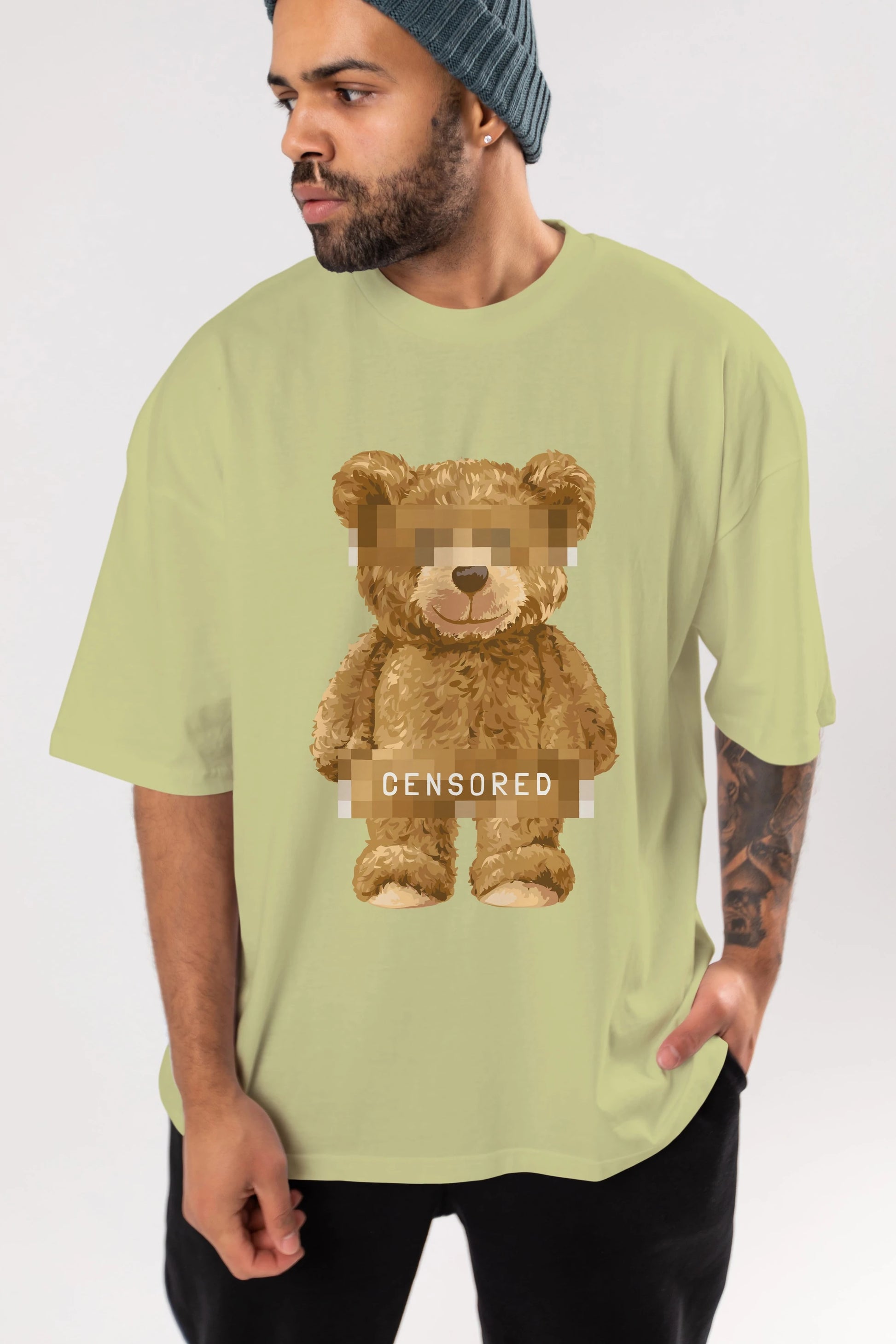 Teddy Bear Censored Ön Baskılı Oversize t-shirt Erkek Kadın Unisex %100 Pamuk