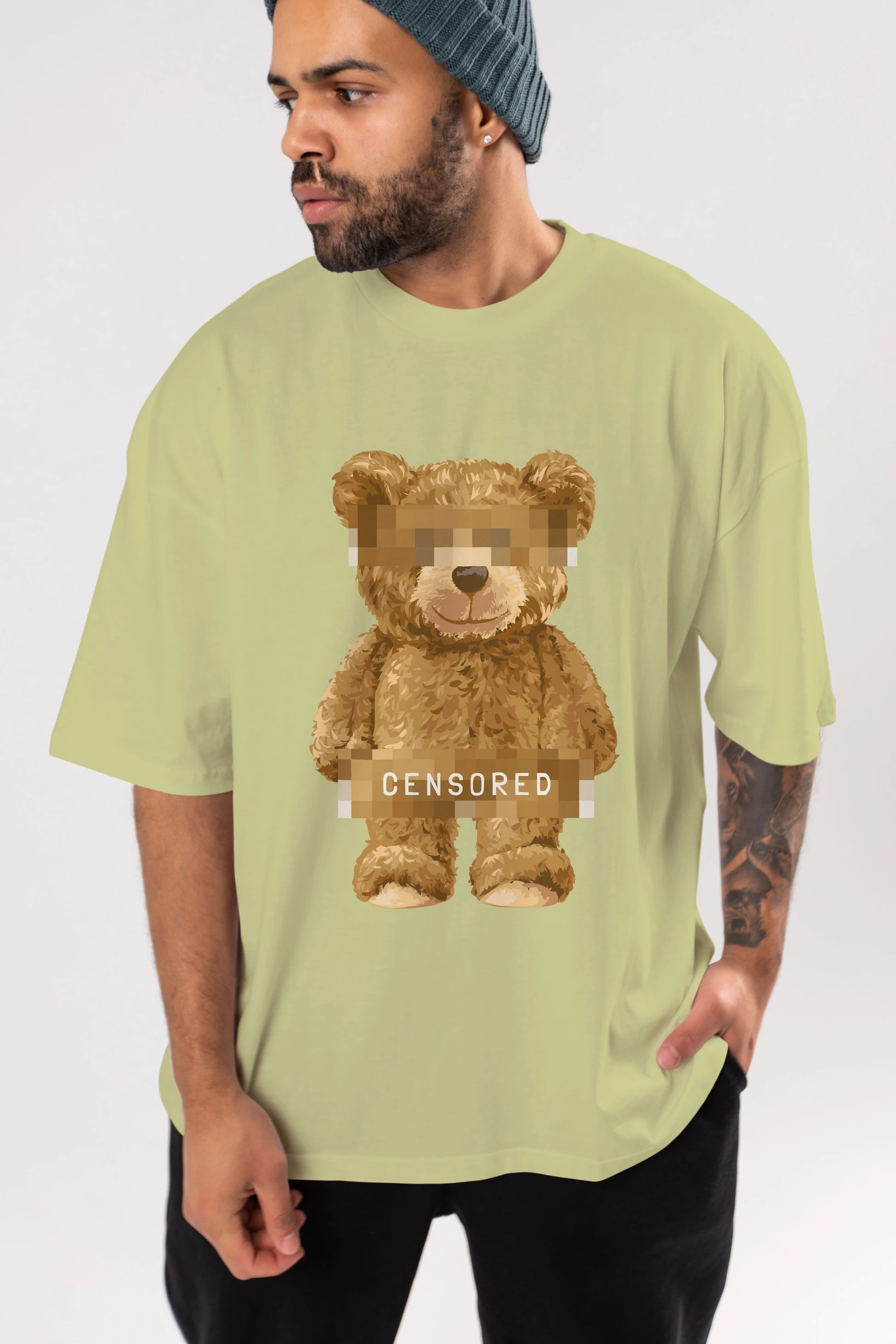 Teddy Bear Censored Ön Baskılı Oversize t-shirt Erkek Kadın Unisex %100 Pamuk