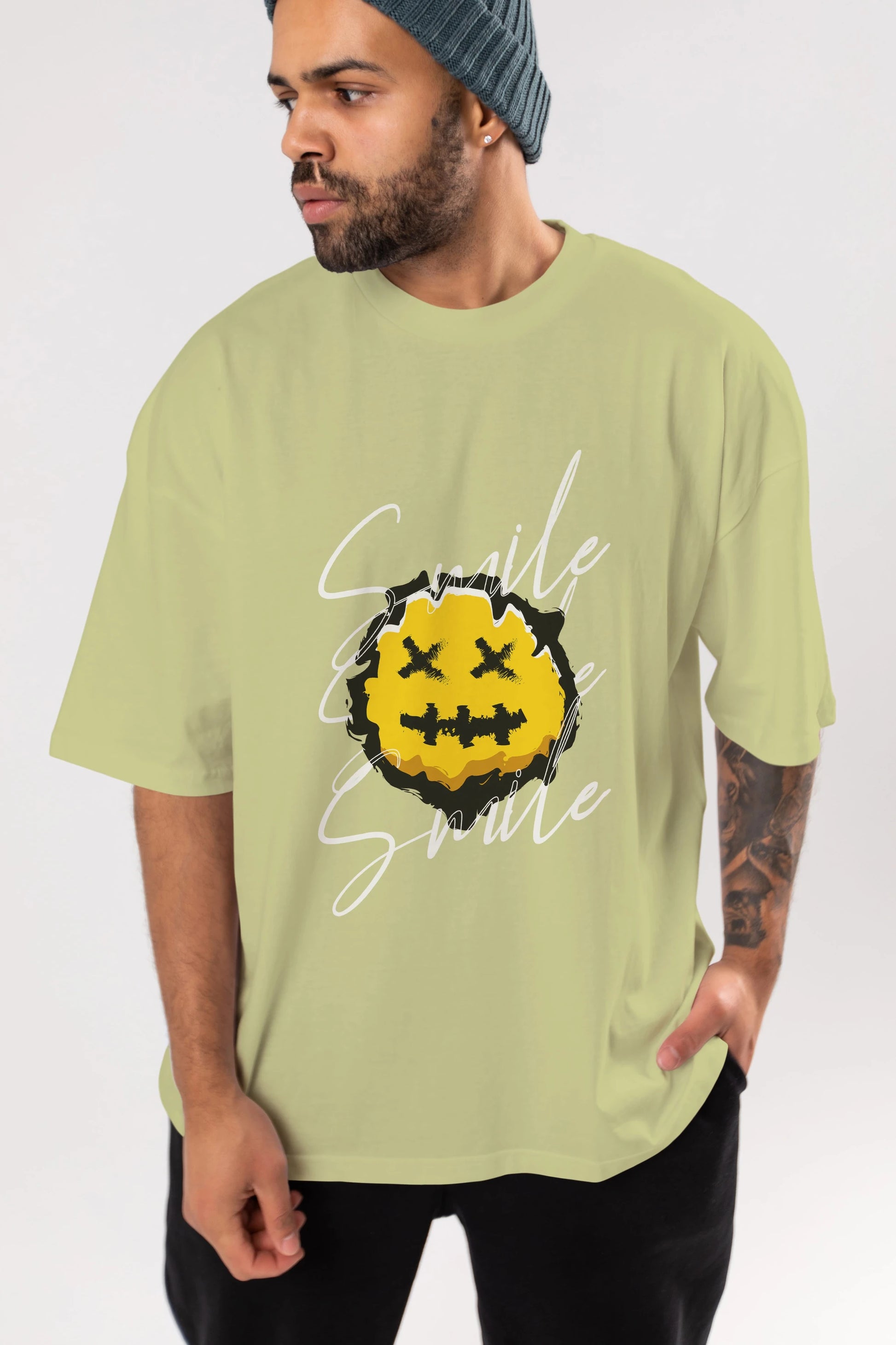 Smile Emoji Ön Baskılı Oversize t-shirt Erkek Kadın Unisex
