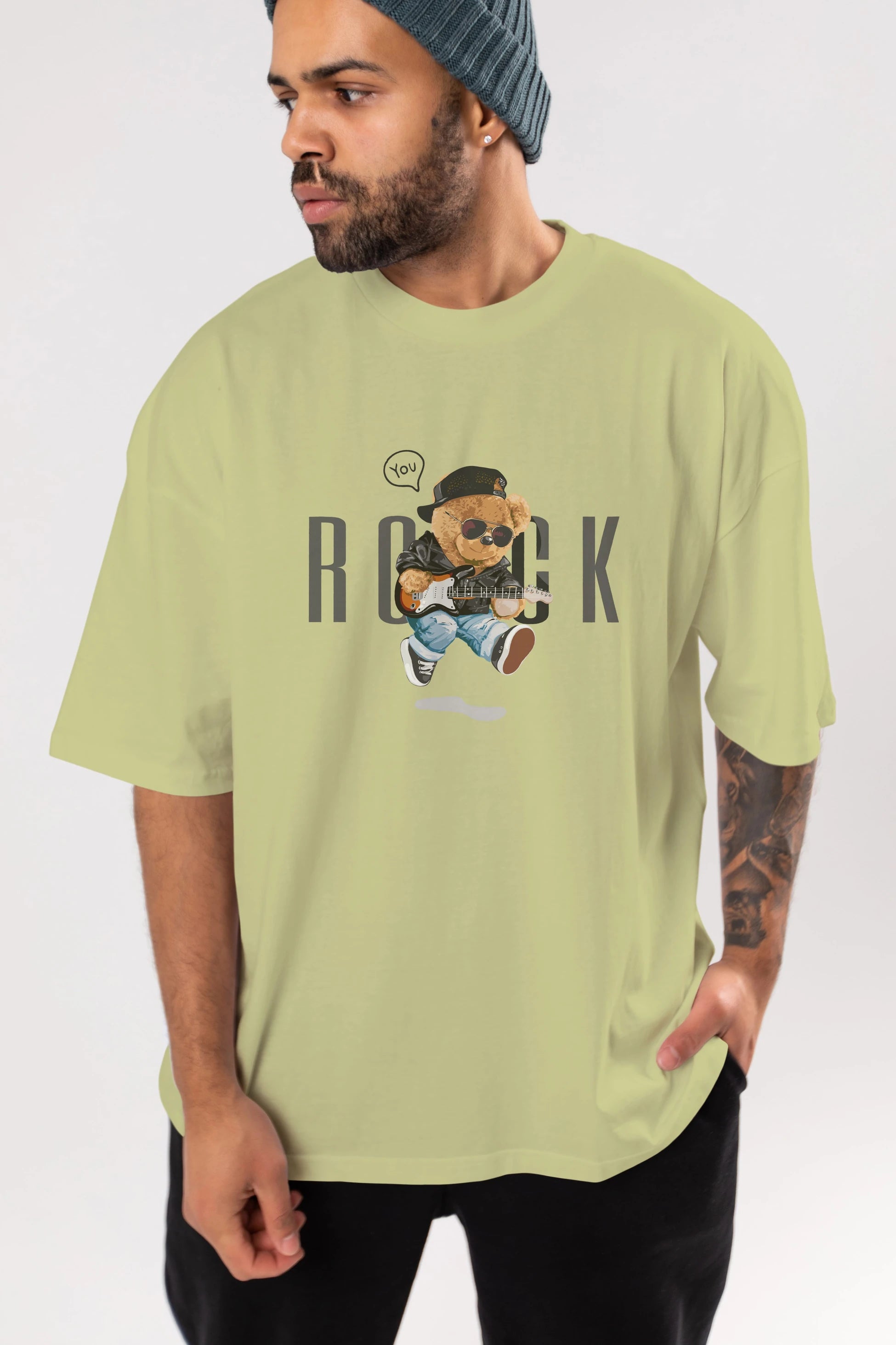 Teddy Bear Rock Ön Baskılı Oversize t-shirt Erkek Kadın Unisex %100 Pamuk