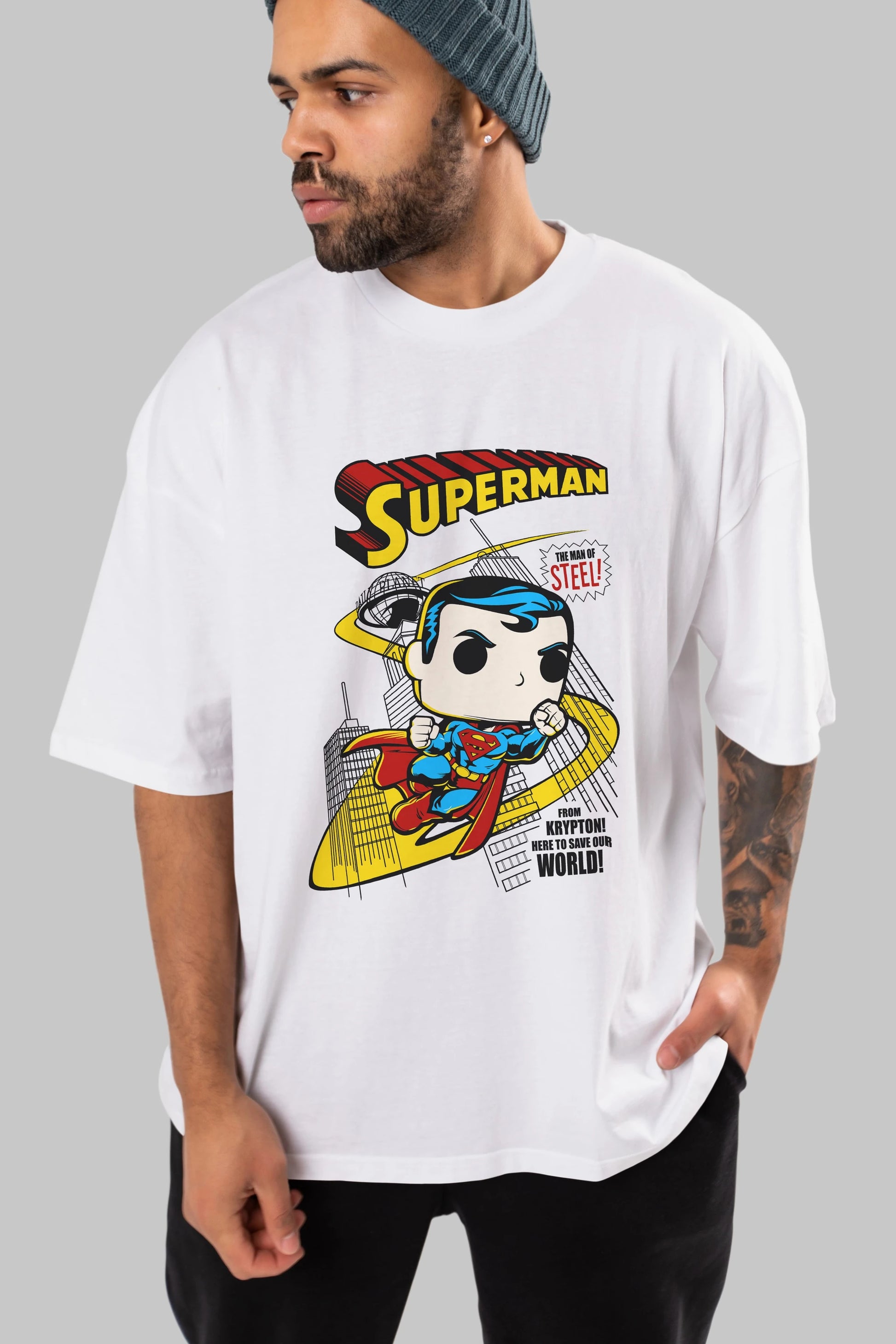 Superman (2) Ön Baskılı Oversize t-shirt Erkek Kadın Unisex %100 Pamuk Bisiklet Yaka tişort
