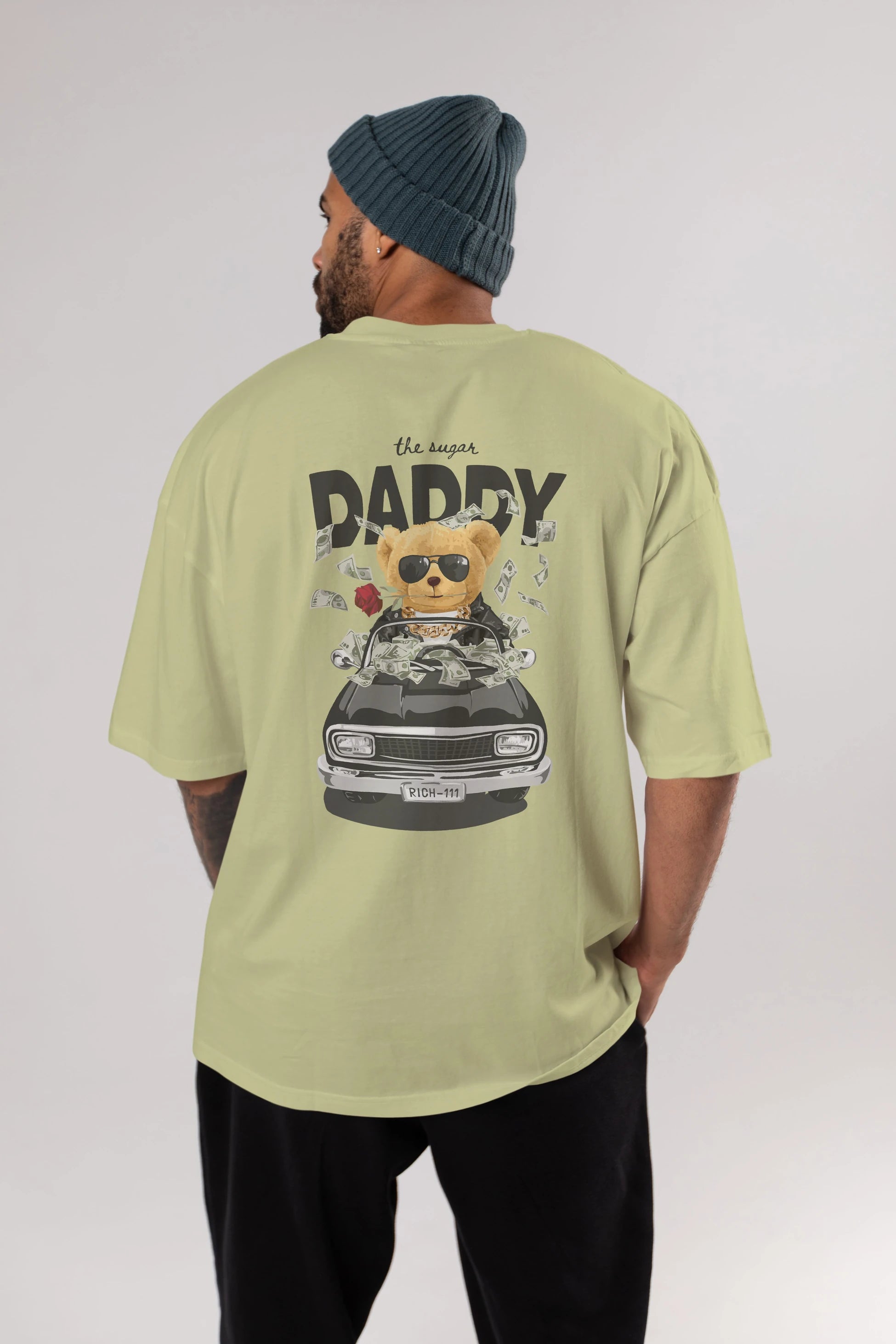 Teddy Bear Daddy Arka Baskılı Oversize t-shirt Erkek Kadın Unisex %100 Pamuk