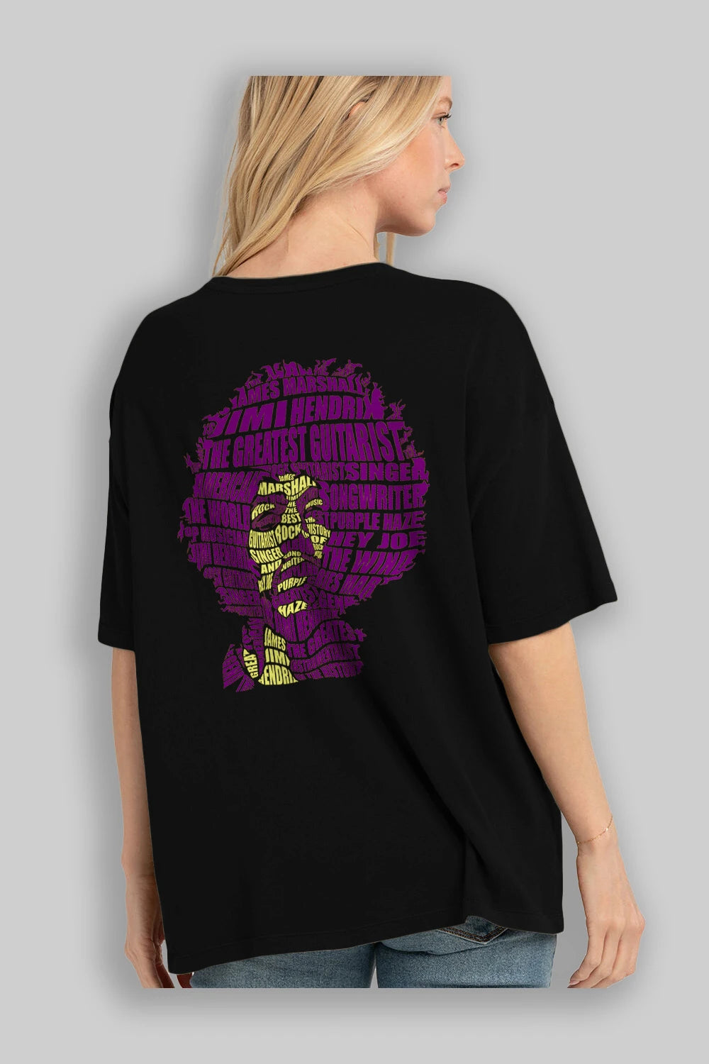 Jimmy Hendrix Calligram Arka Baskılı Oversize t-shirt %100 pamuk Erkek Kadın Unisex