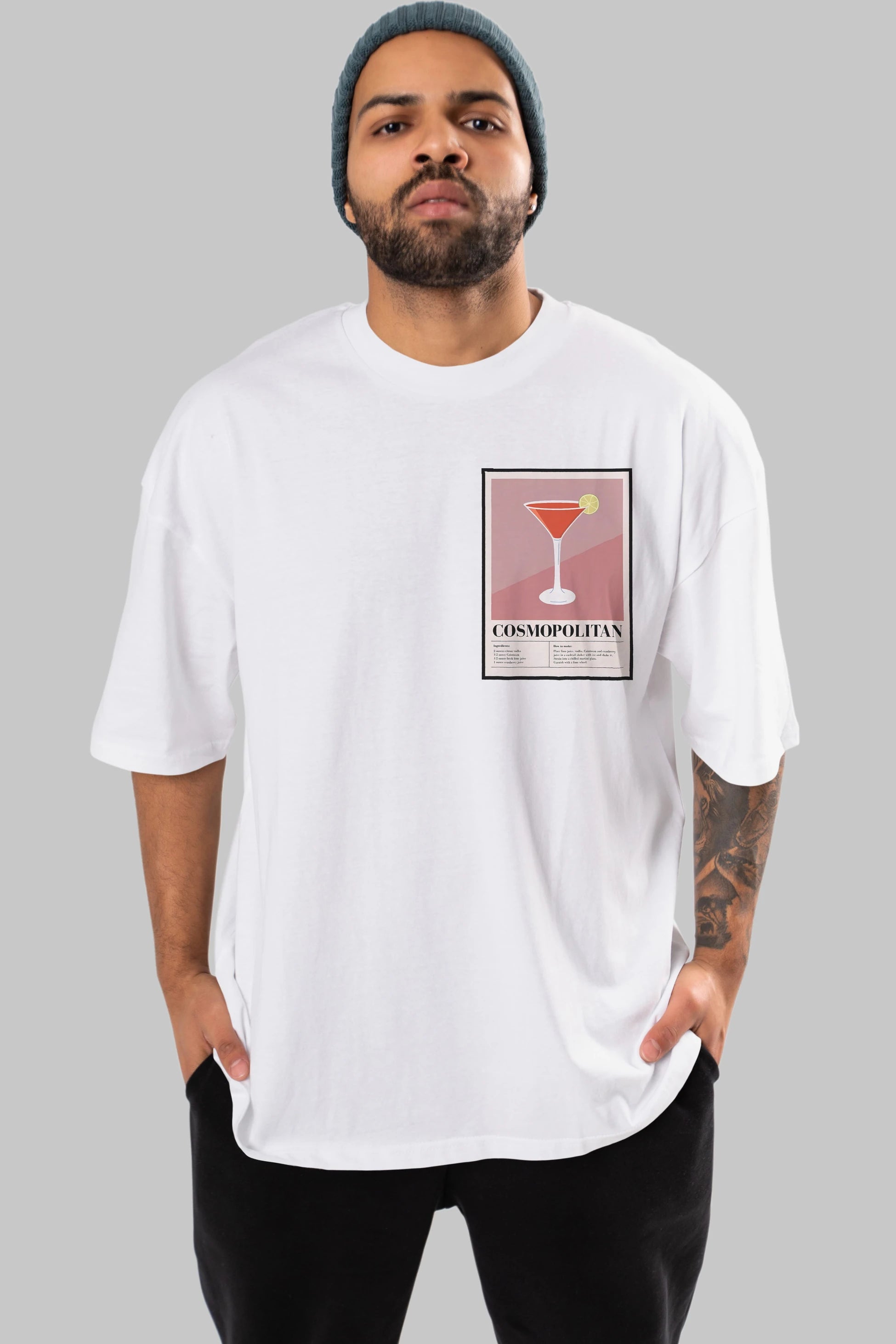Cosmopolitan 3 Ön Sol Baskılı Oversize t-shirt Erkek Kadın Unisex %100 Pamuk Bisiklet Yaka tişort
