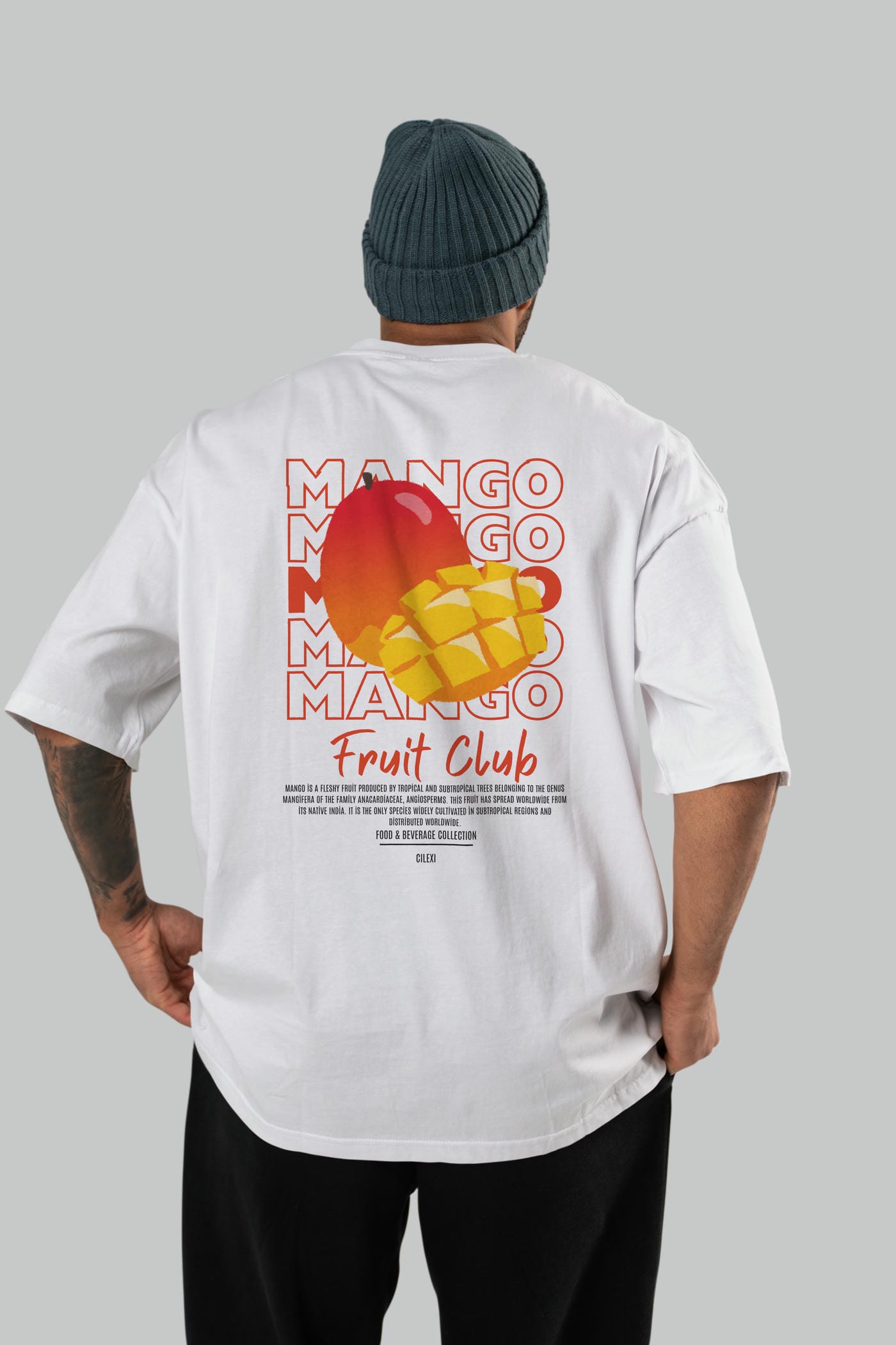 Mango Arka Baskılı Oversize t-shirt Erkek Kadın Pamuk Bisiklet Yaka tişort