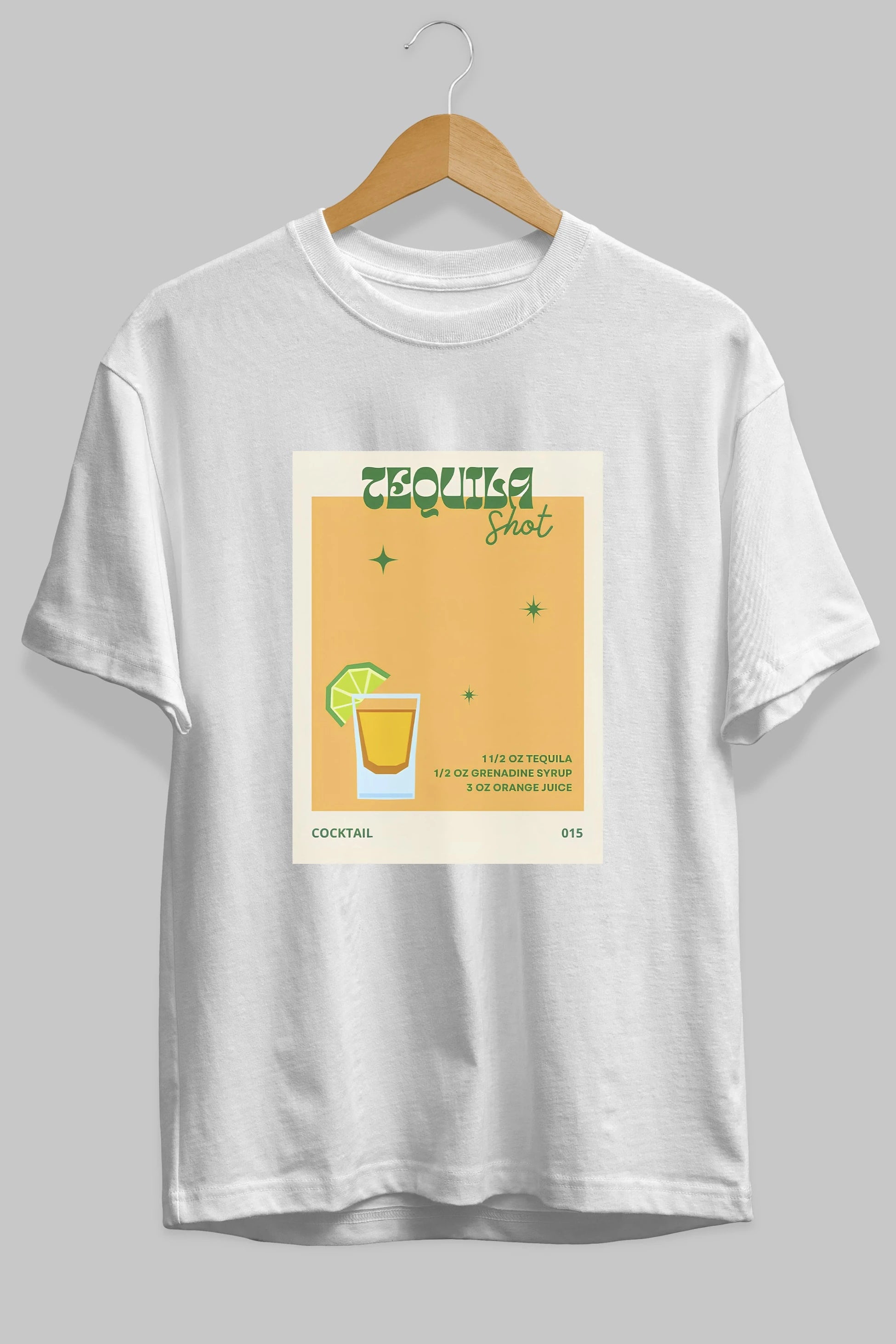 Tequila Shot 2 Ön Baskılı Oversize t-shirt Erkek Kadın Unisex %100 Pamuk Bisiklet Yaka tişort