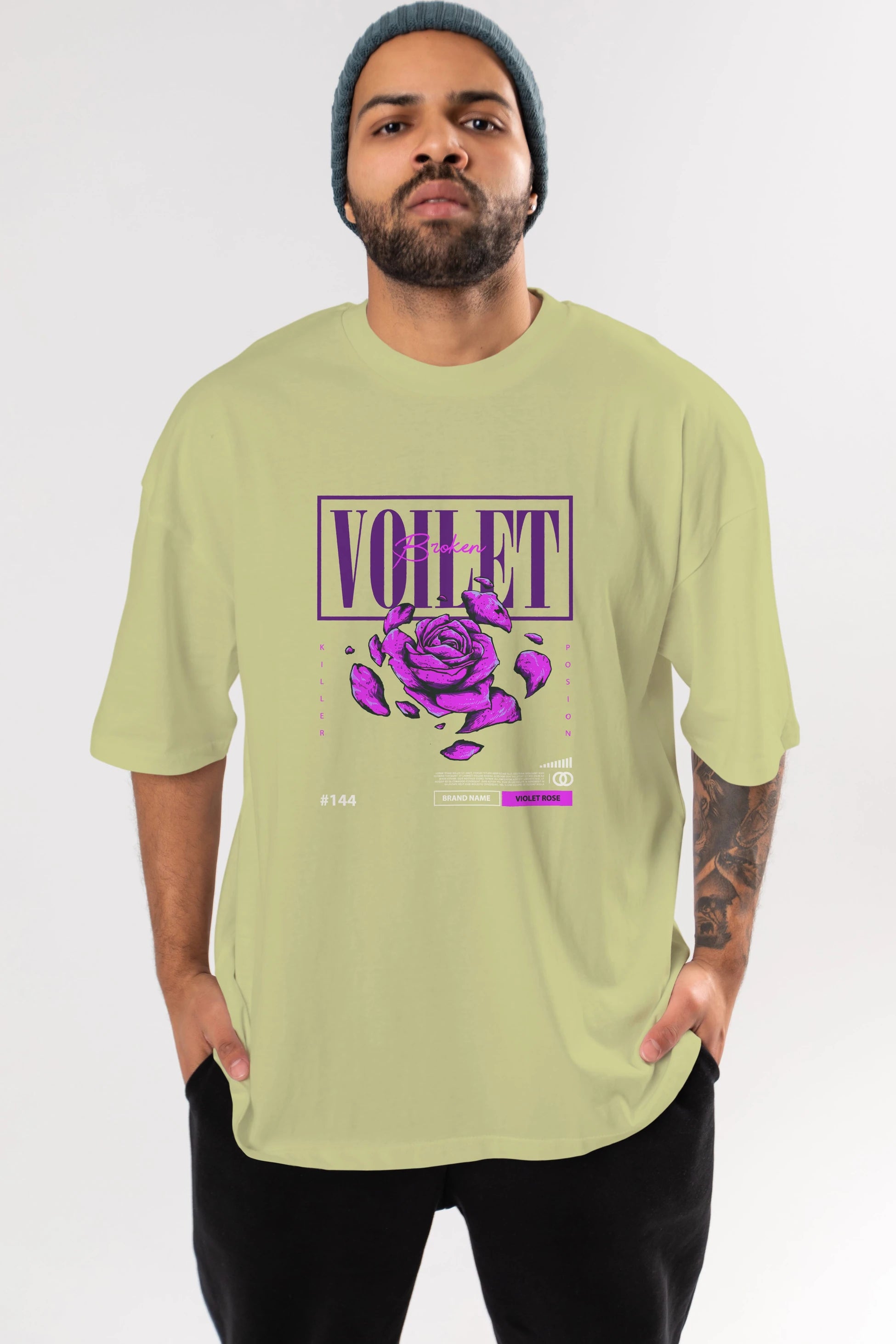 Voilet Broken Ön Baskılı Oversize t-shirt Erkek Kadın Unisex