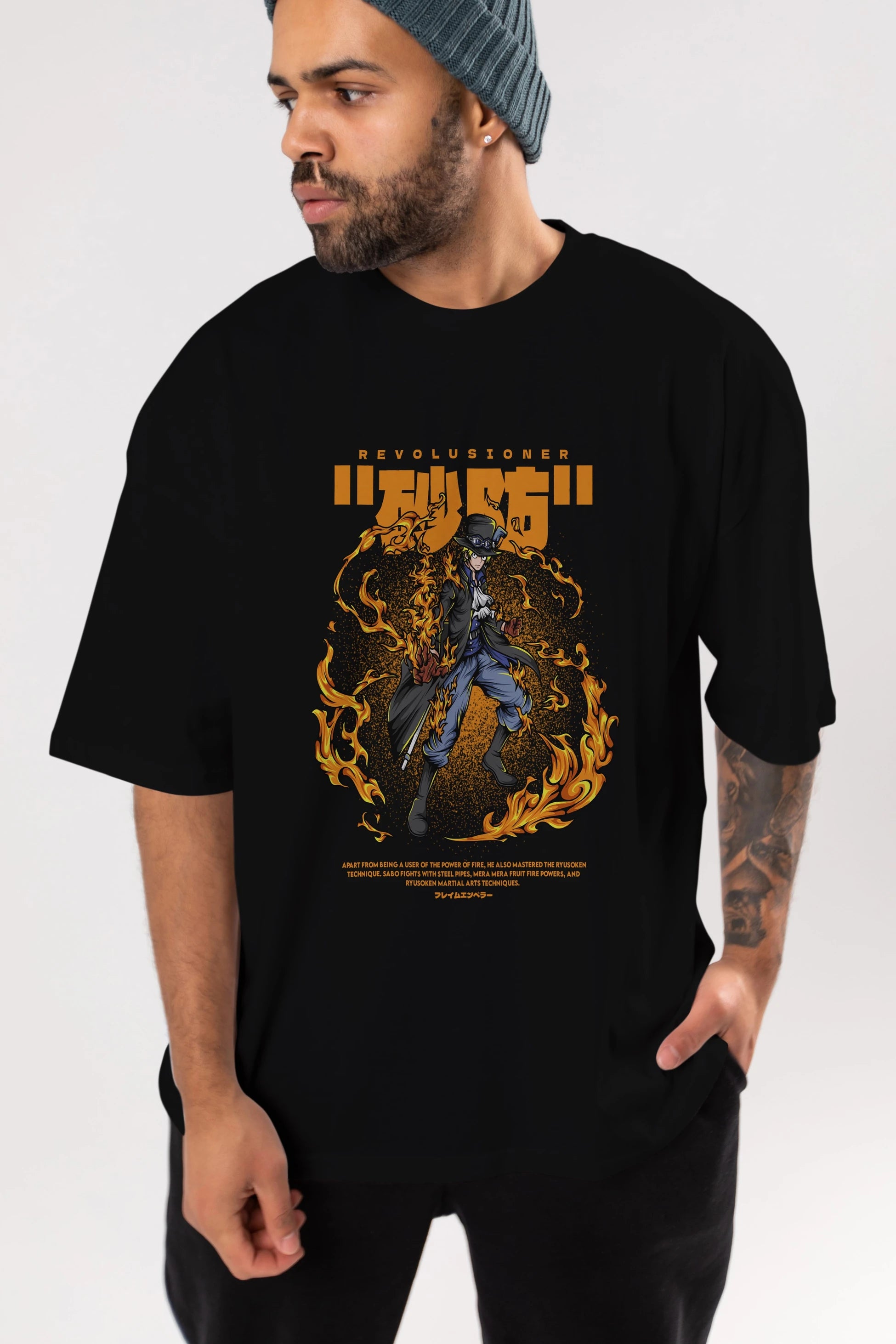 Revolusioner Sabo Anime Ön Baskılı Oversize t-shirt %100 pamuk Erkek Kadın Unisex