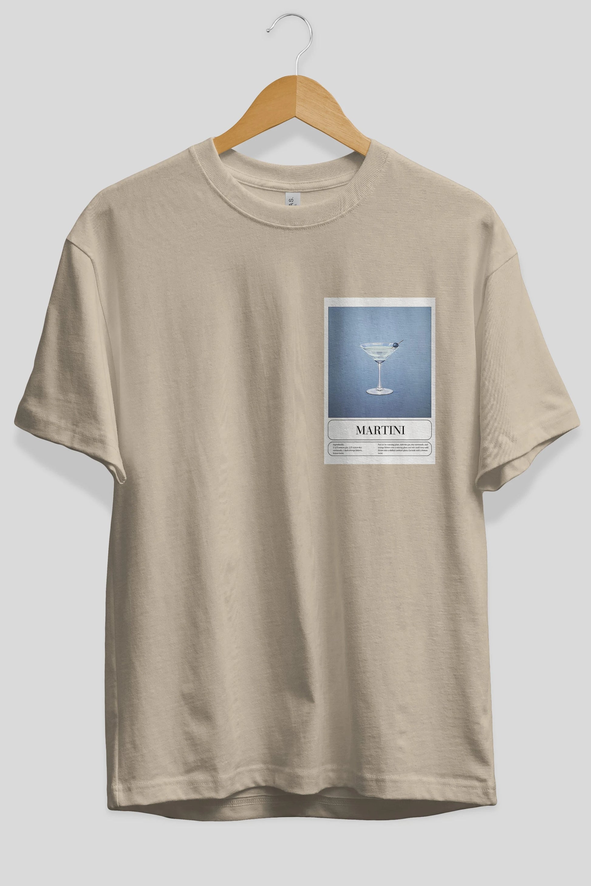 Martini Ön Sol Baskılı Oversize t-shirt Erkek Kadın Unisex %100 Pamuk Bisiklet Yaka tişort