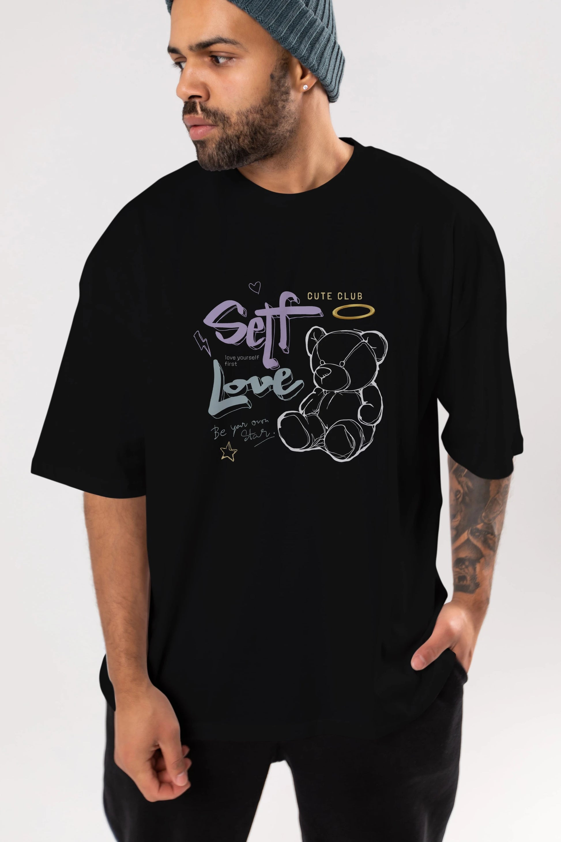 Self Love Bear Ön Baskılı Oversize t-shirt Erkek Kadın Unisex