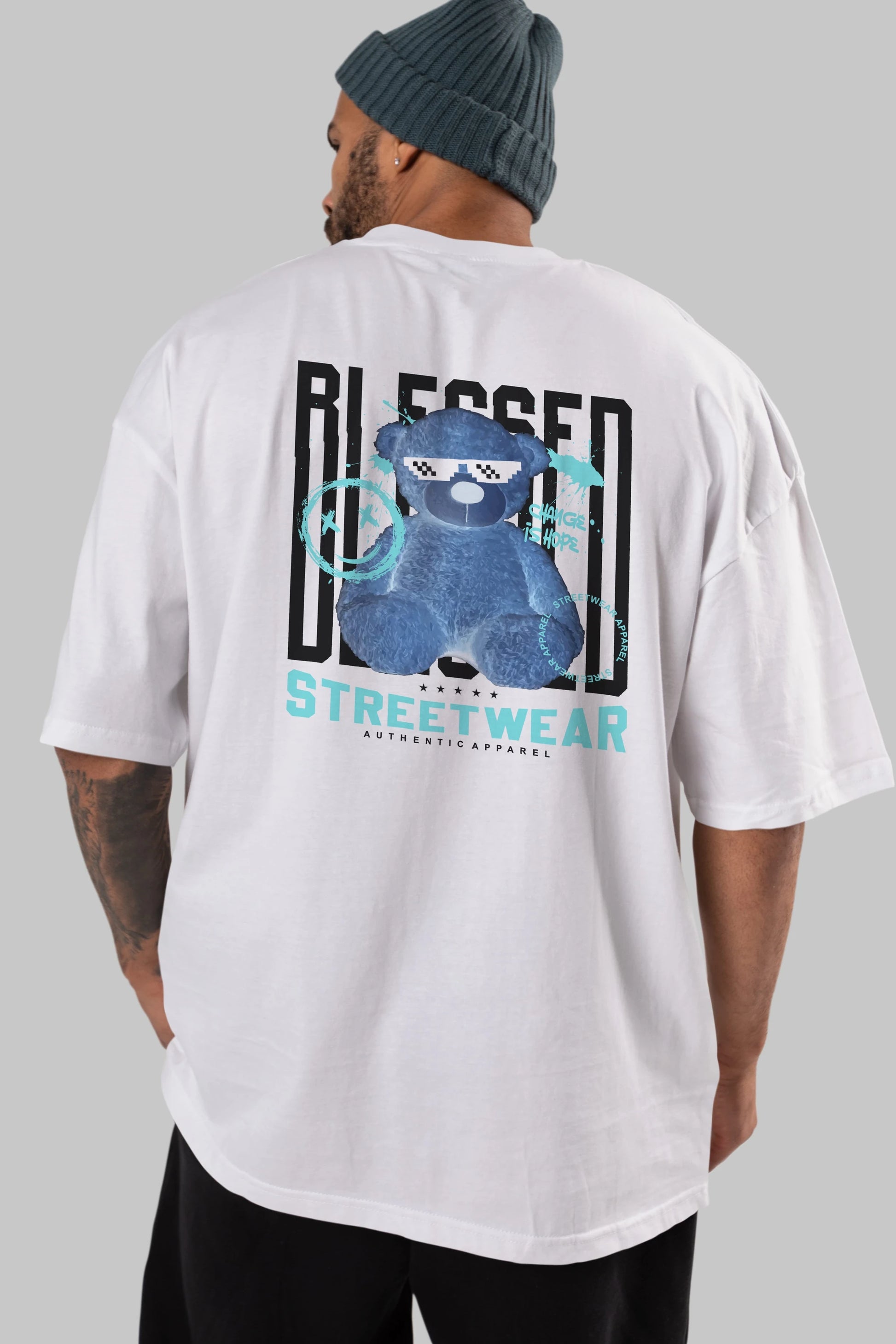 Blessed Bear Arka Baskılı Oversize t-shirt Erkek Kadın Unisex