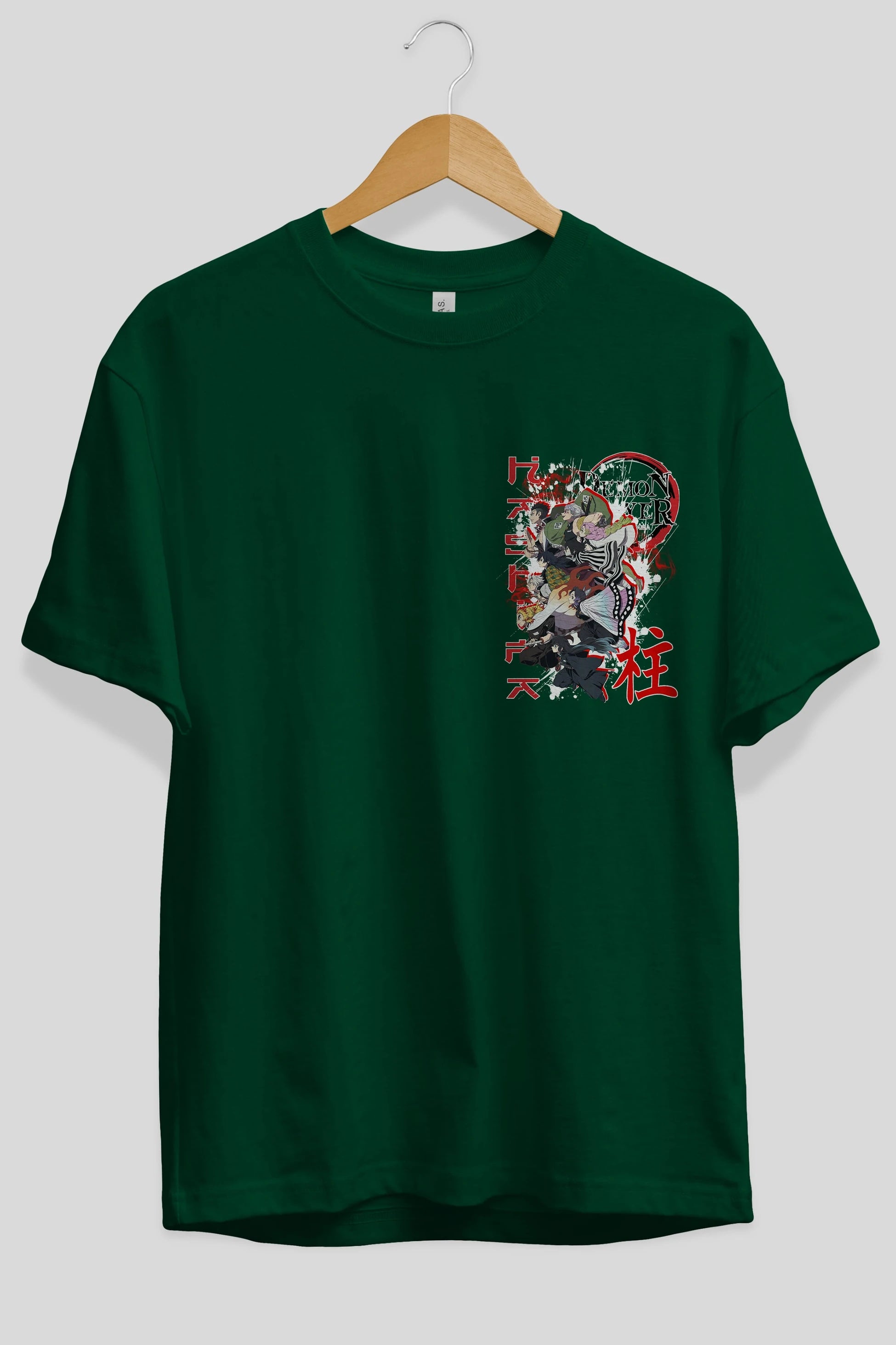 DEMON SLAYER SLAYERS Ön Sol Baskılı Oversize t-shirt Erkek Kadın Unisex %100 Pamuk Bisiklet Yaka tişort