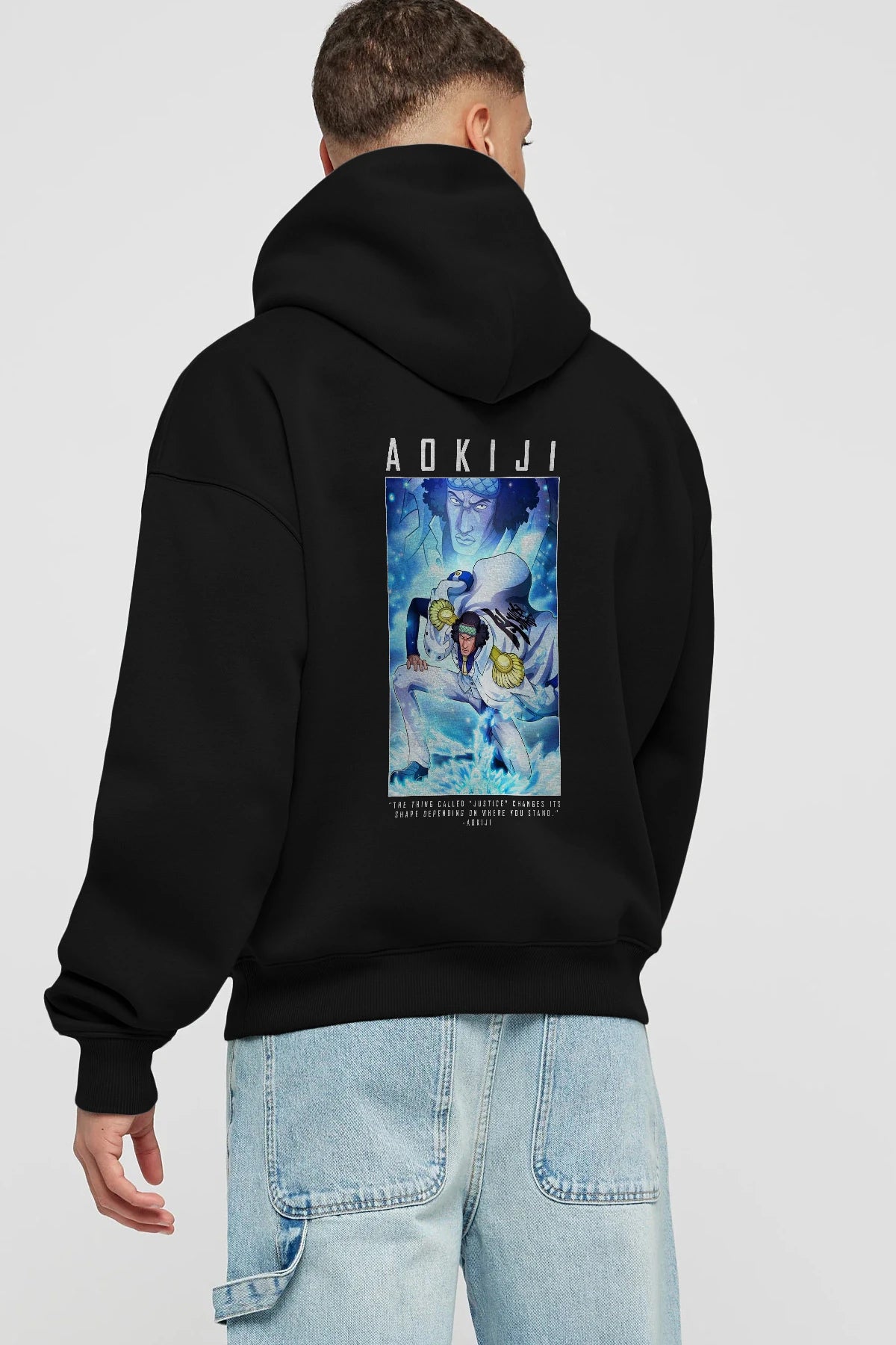 Kuzan Anime Arka Baskılı Hoodie Oversize Kapüşonlu Sweatshirt Erkek Kadın Unisex