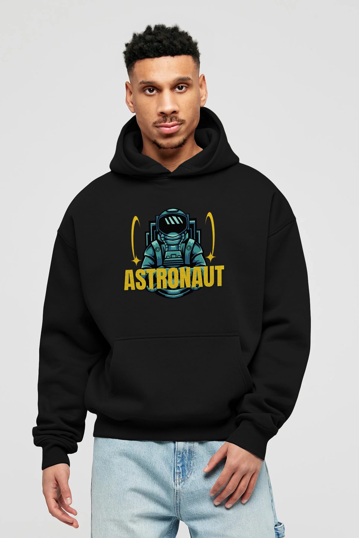 Astronaut Ön Baskılı Oversize Hoodie Kapüşonlu Sweatshirt Erkek Kadın Unisex