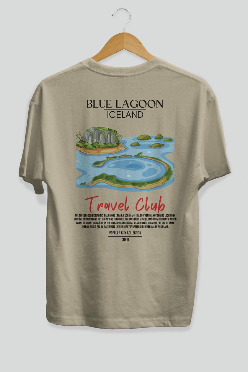 Blue Lagoon İceland Arka Baskılı Oversize t-shirt Erkek Kadın Pamuk Bisiklet Yaka tişort