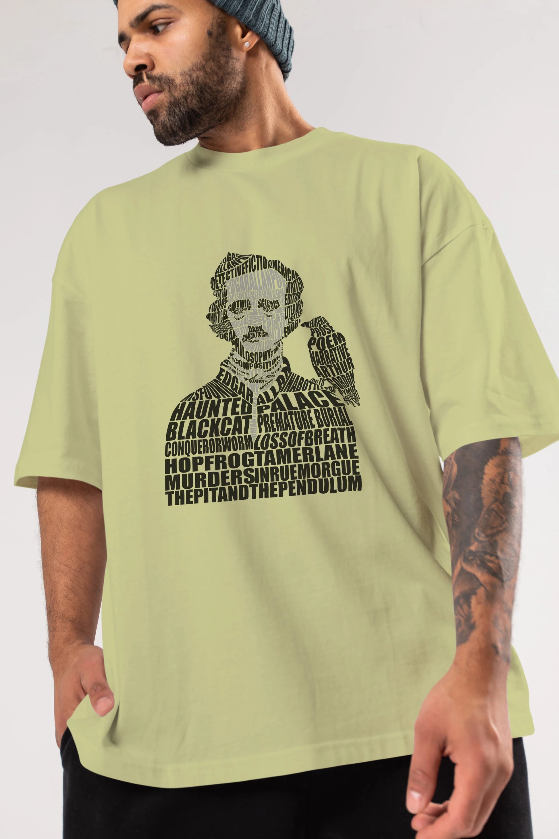 Edgar Alan Poe Calligram Ön Baskılı Oversize t-shirt %100 pamuk Erkek Kadın Unisex