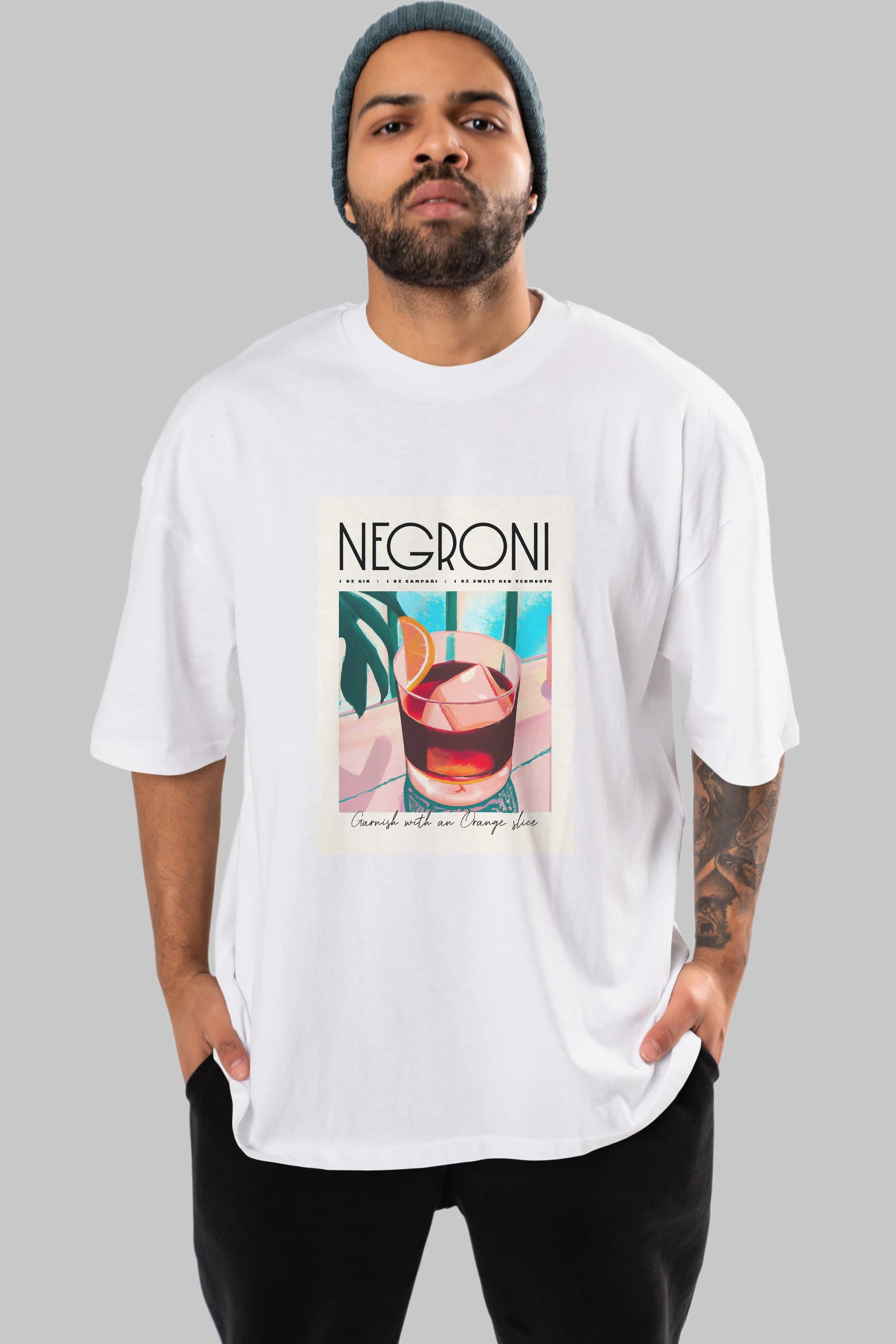 Negroni 4 Ön Baskılı Oversize t-shirt Erkek Kadın Unisex %100 Pamuk Bisiklet Yaka tişort