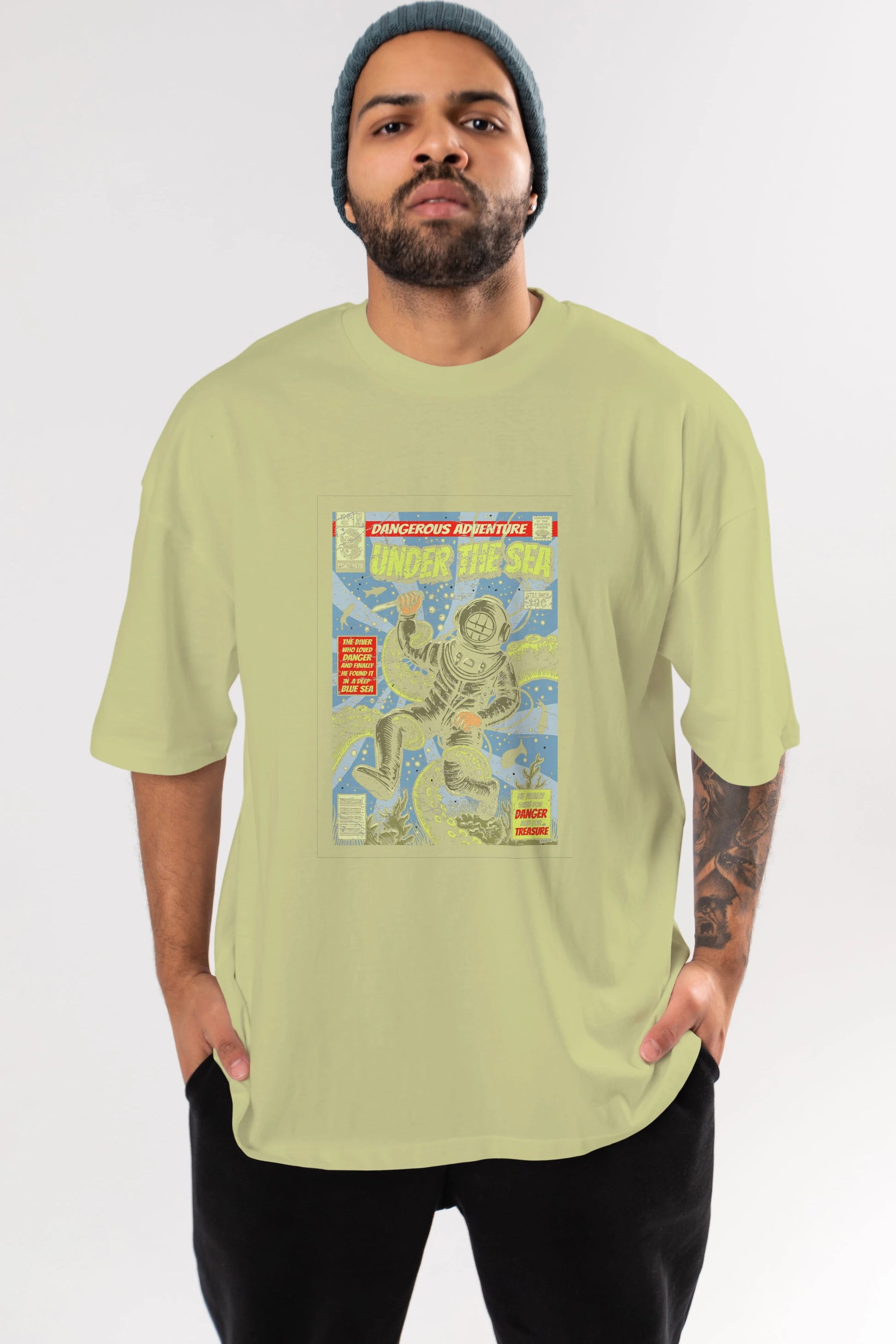 Under The Sea Ön Baskılı Oversize t-shirt Erkek Kadın Unisex %100 Pamuk tişort