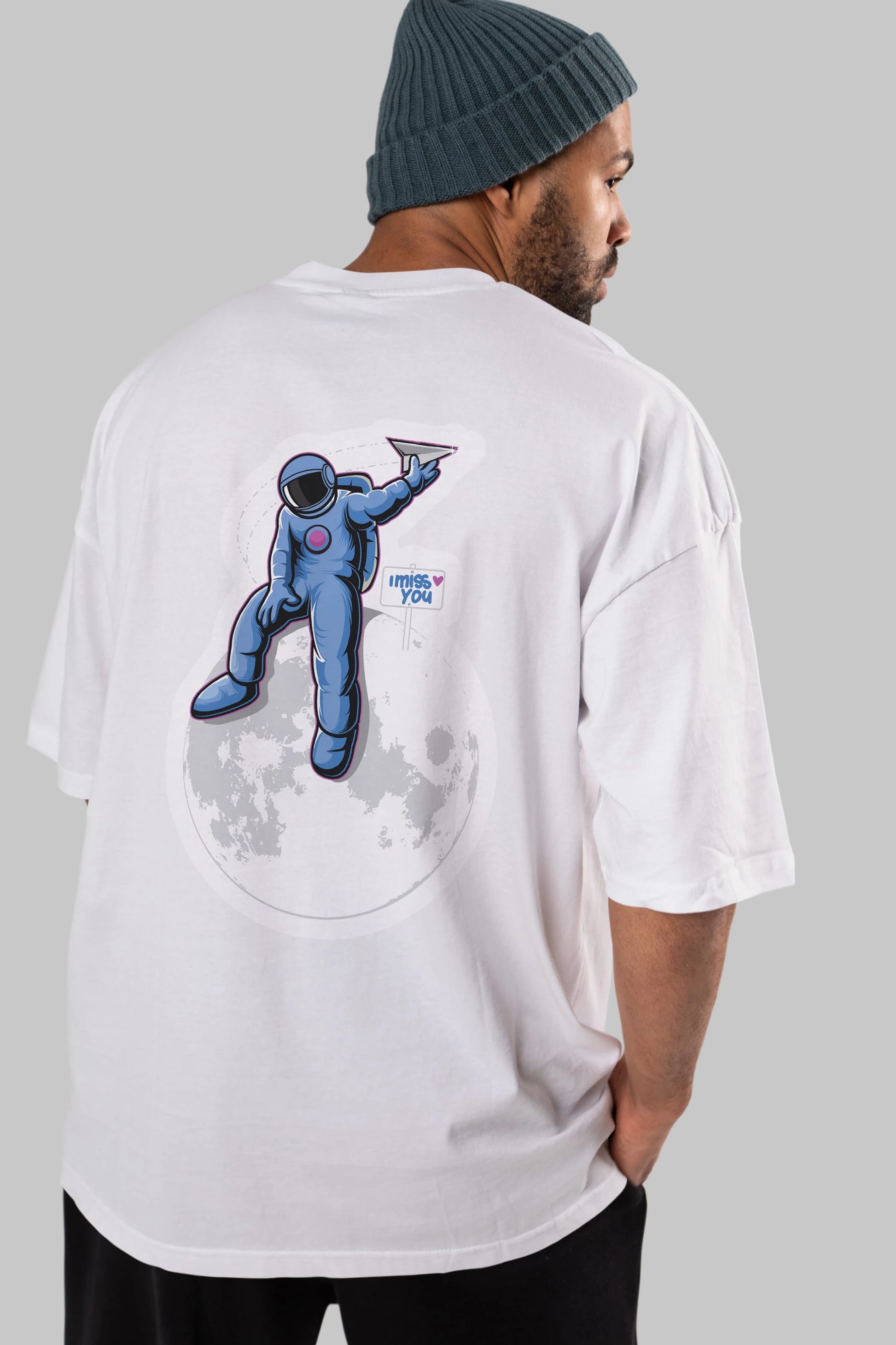 Astro Missing Earth Sticker Arka Baskılı Oversize t-shirt Erkek Kadın Unisex