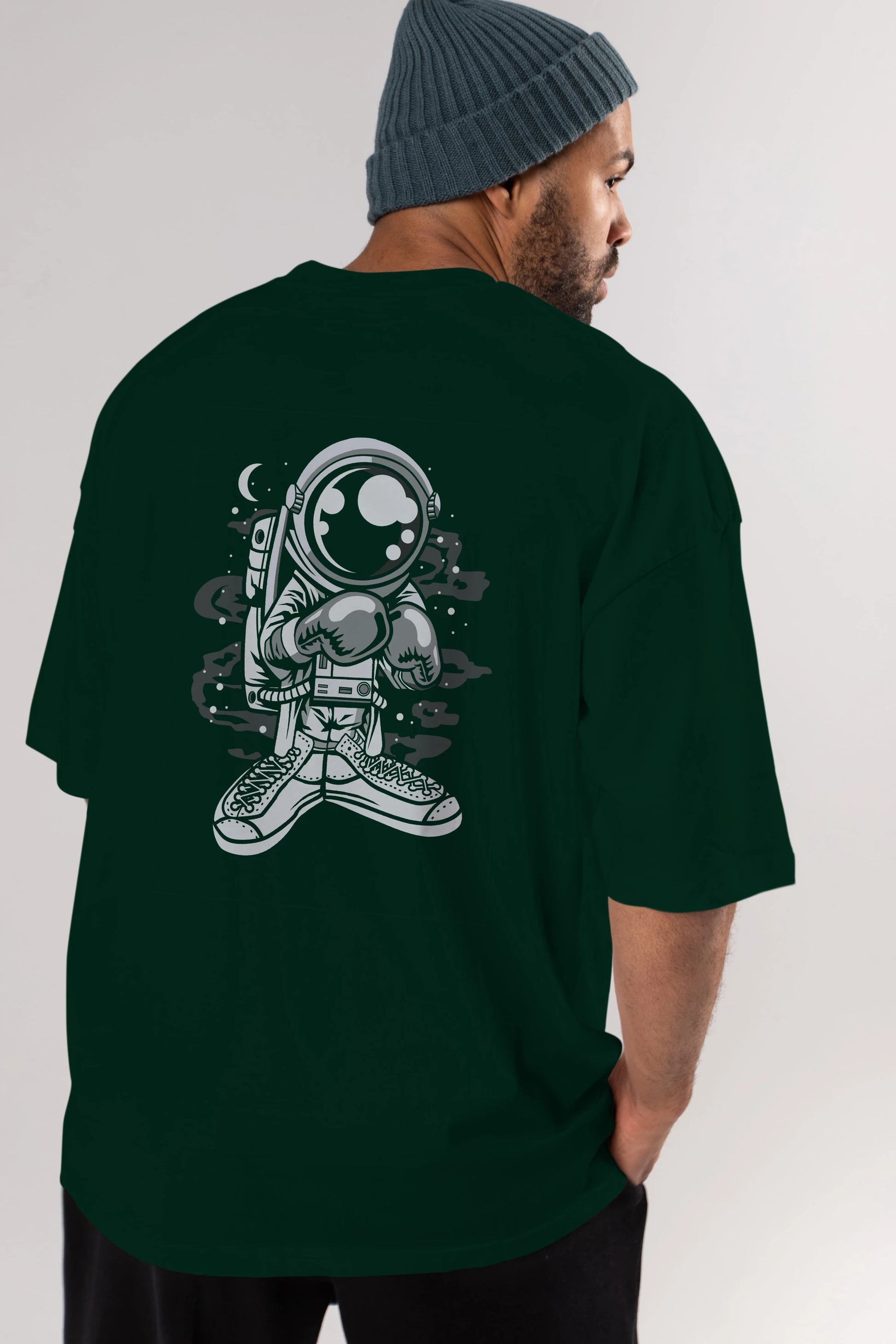 Astronaut Boxer Arka Baskılı Oversize t-shirt Erkek Kadın Unisex