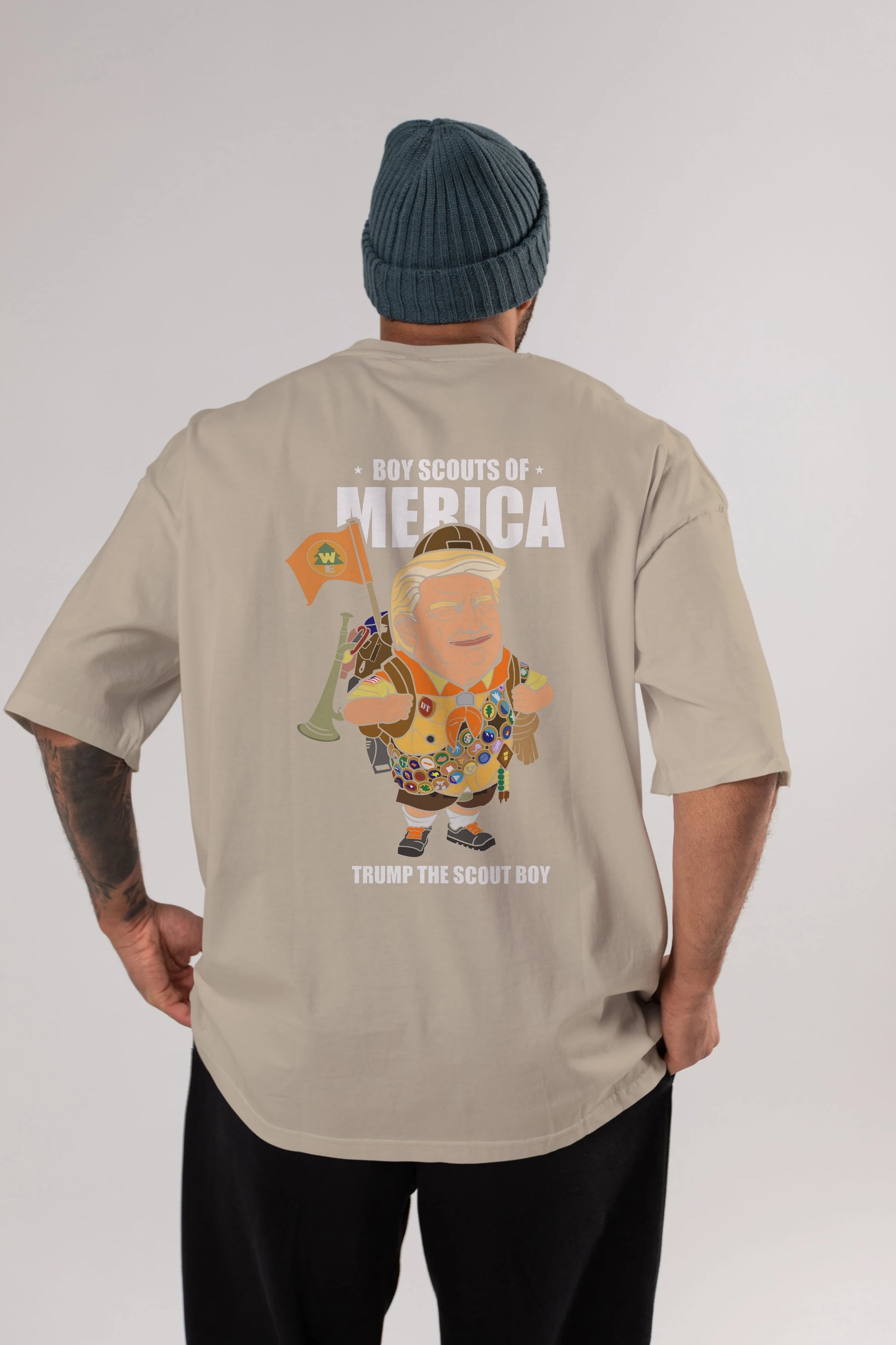 Trump Scout Boy Arka Baskılı Oversize t-shirt Erkek Kadın Unisex %100 Pamuk tişort