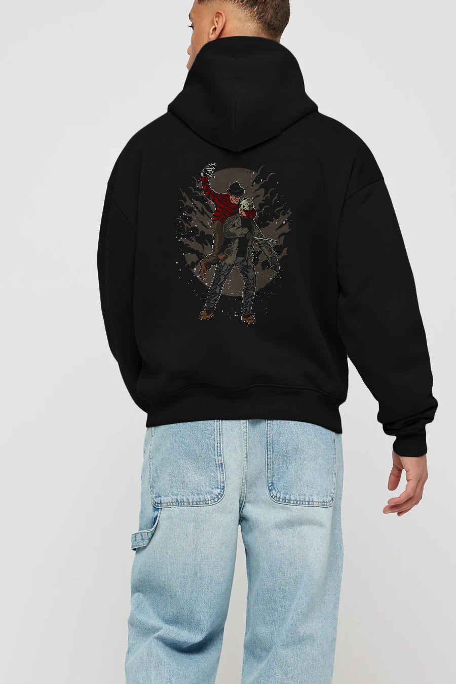 FREDDY VS JASON Arka Baskılı Hoodie Oversize Kapüşonlu Sweatshirt Erkek Kadın Unisex