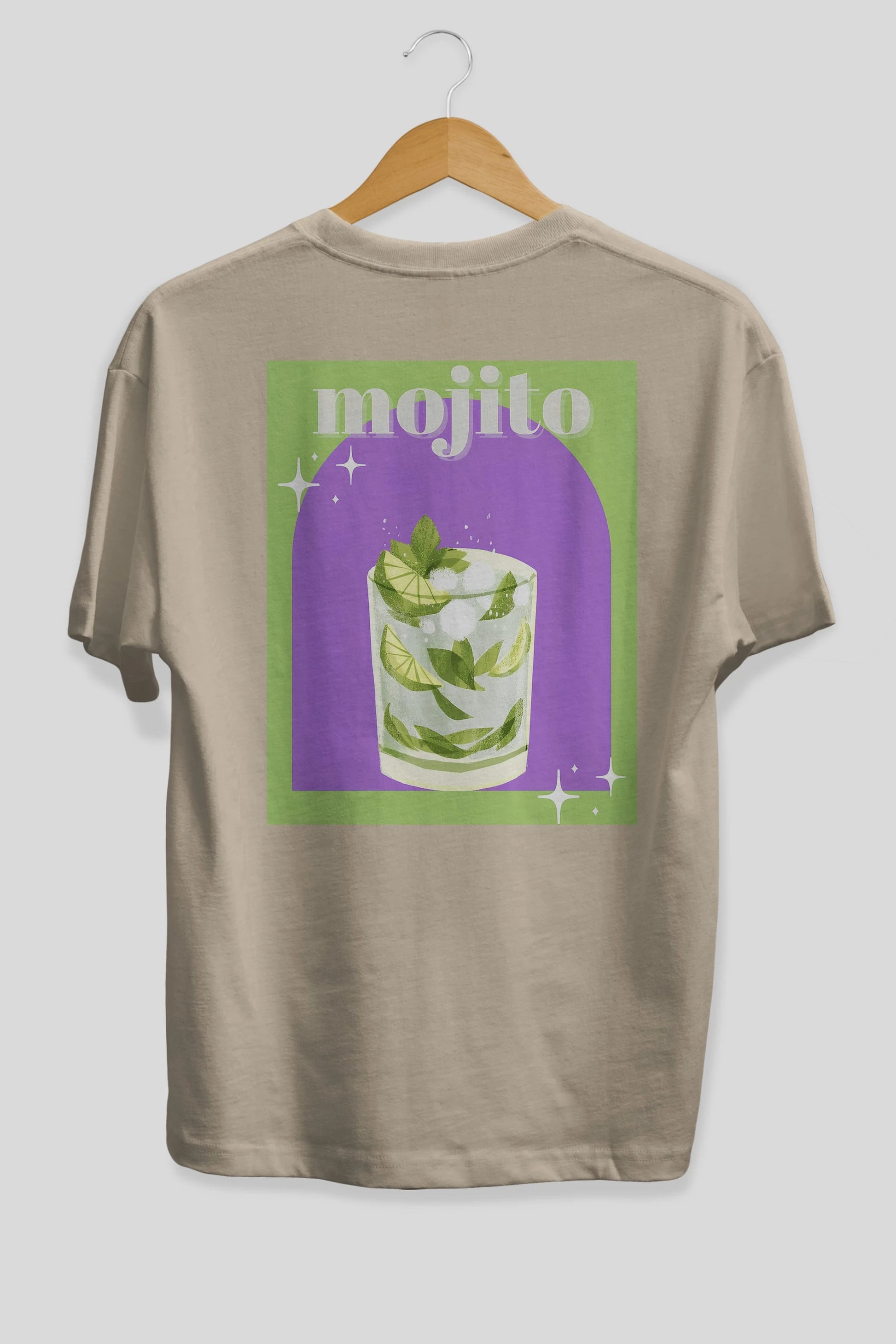 Mojito 3 Arka Baskılı Oversize t-shirt Erkek Kadın Unisex %100 Pamuk Bisiklet Yaka tişort