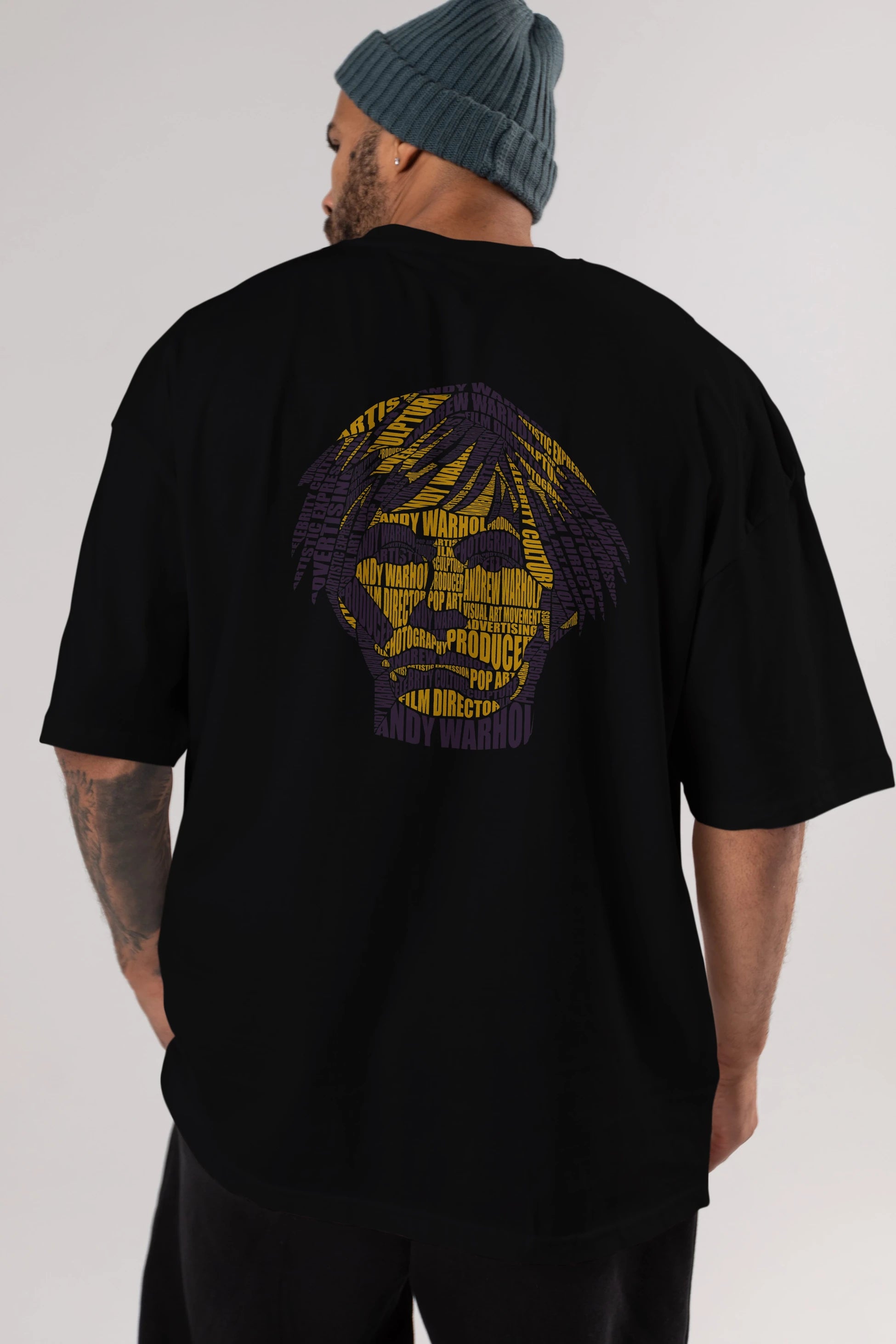 Andy Warhol Calligram Arka Baskılı Oversize t-shirt %100 pamuk Erkek Kadın Unisex