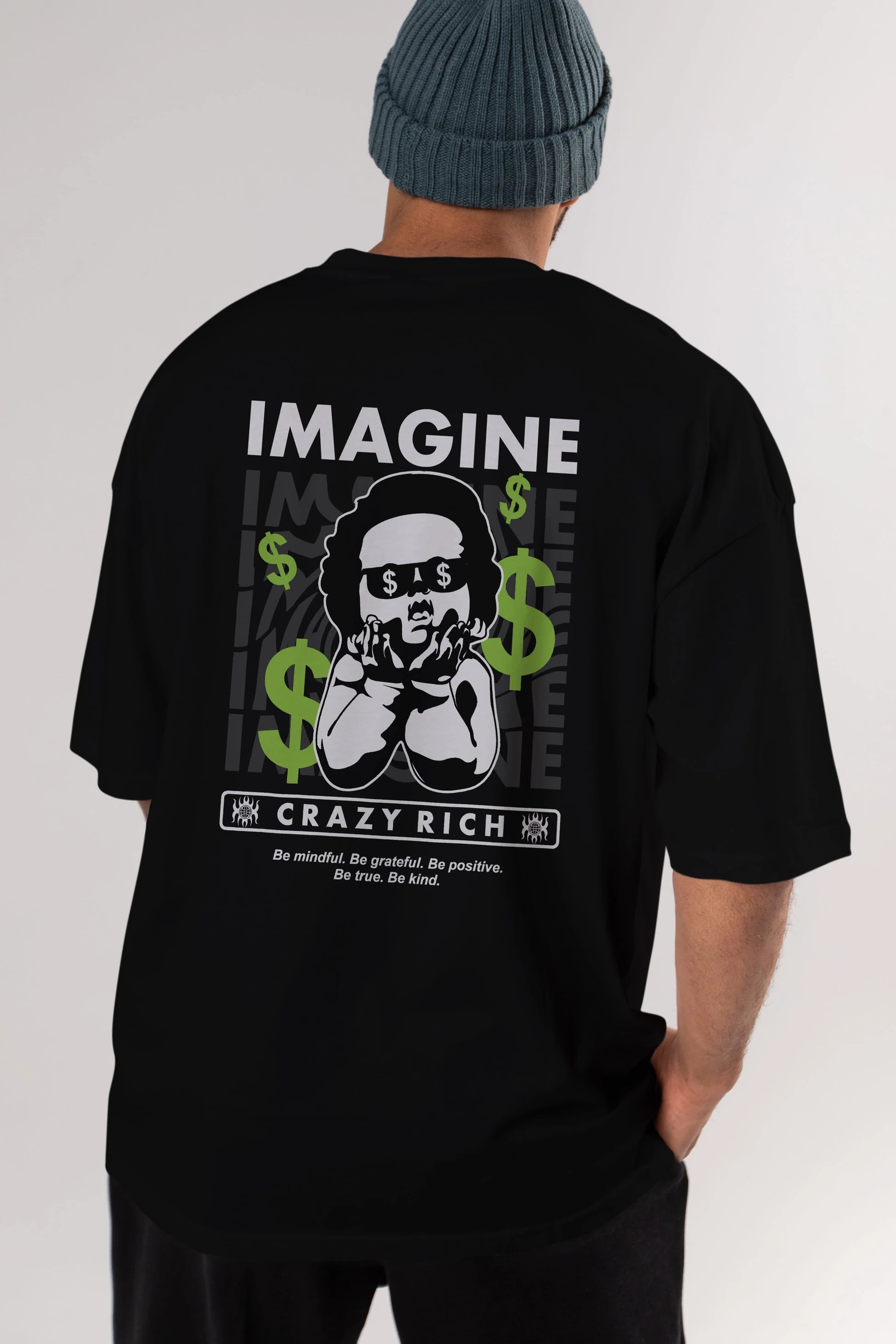 Imagine Crazy Rich Arka Baskılı Oversize t-shirt Erkek Kadın Unisex