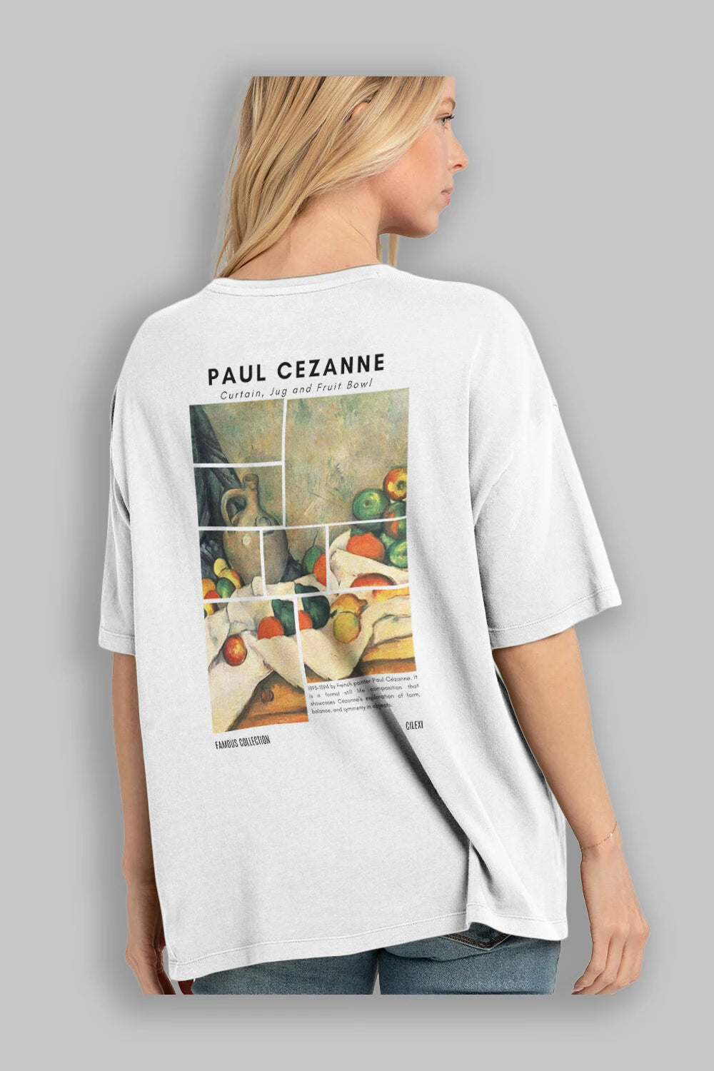 Paul Cezanne Curtain Arka Baskılı Oversize t-shirt Erkek Kadın Bisiklet Yaka Pamuk tişort