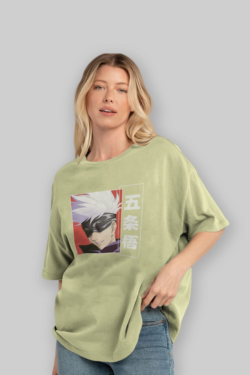 SATORU GOJO Anime Ön Baskılı Oversize t-shirt %100 pamuk Erkek Kadın Unisex