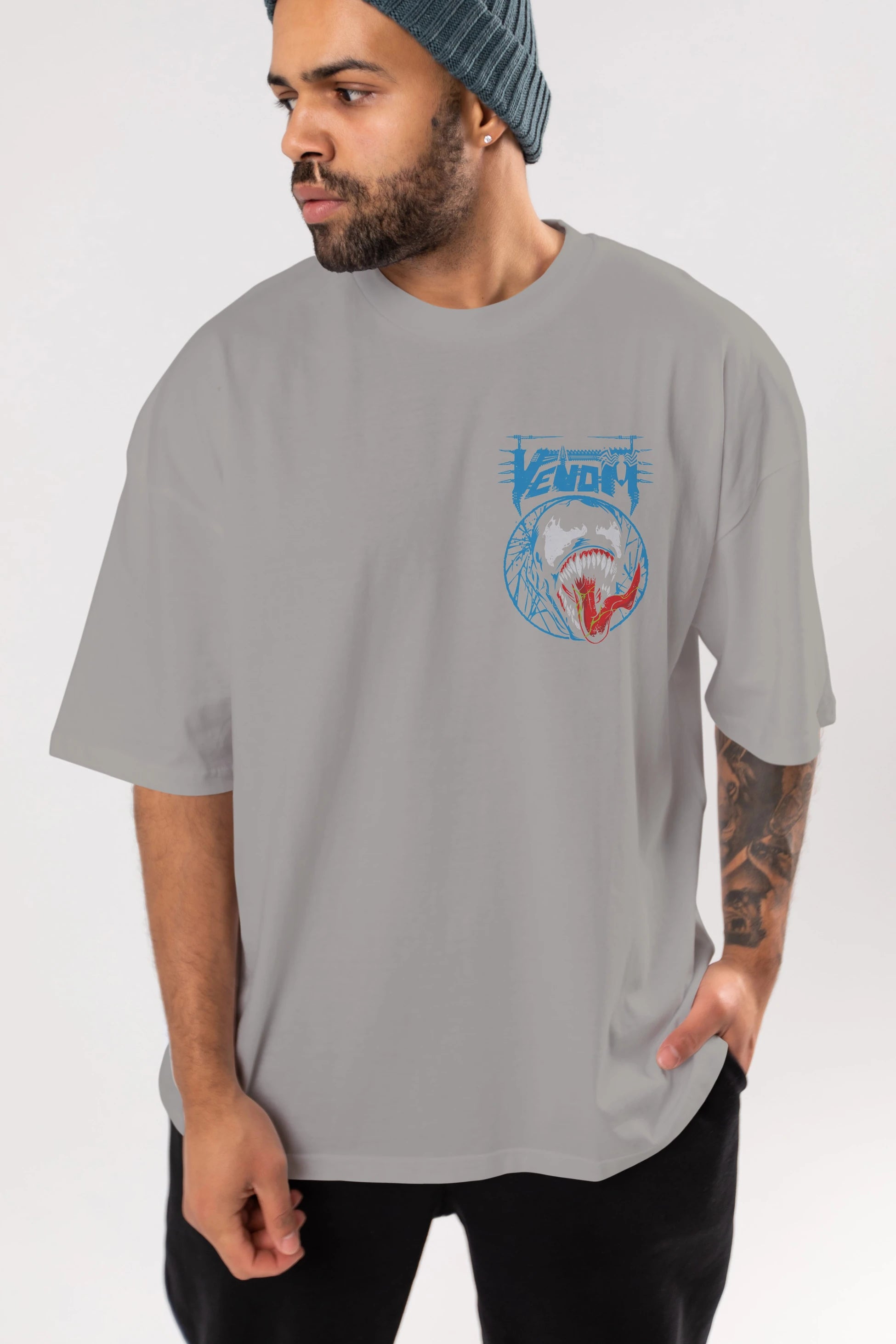 Venom (23) Ön Sol Baskılı Oversize t-shirt Erkek Kadın Unisex %100 Pamuk Bisiklet Yaka tişort