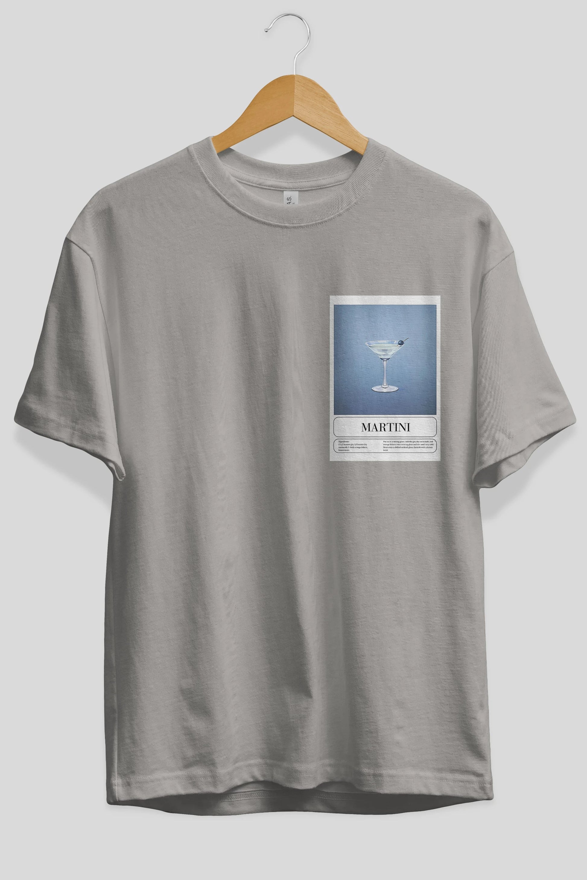 Martini Ön Sol Baskılı Oversize t-shirt Erkek Kadın Unisex %100 Pamuk Bisiklet Yaka tişort