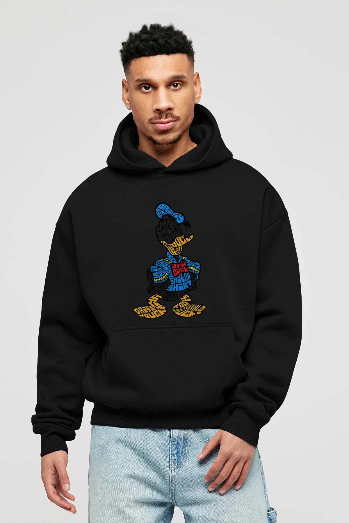 Donald Ön Baskılı Hoodie Oversize Kapüşonlu Sweatshirt Erkek Kadın Unisex