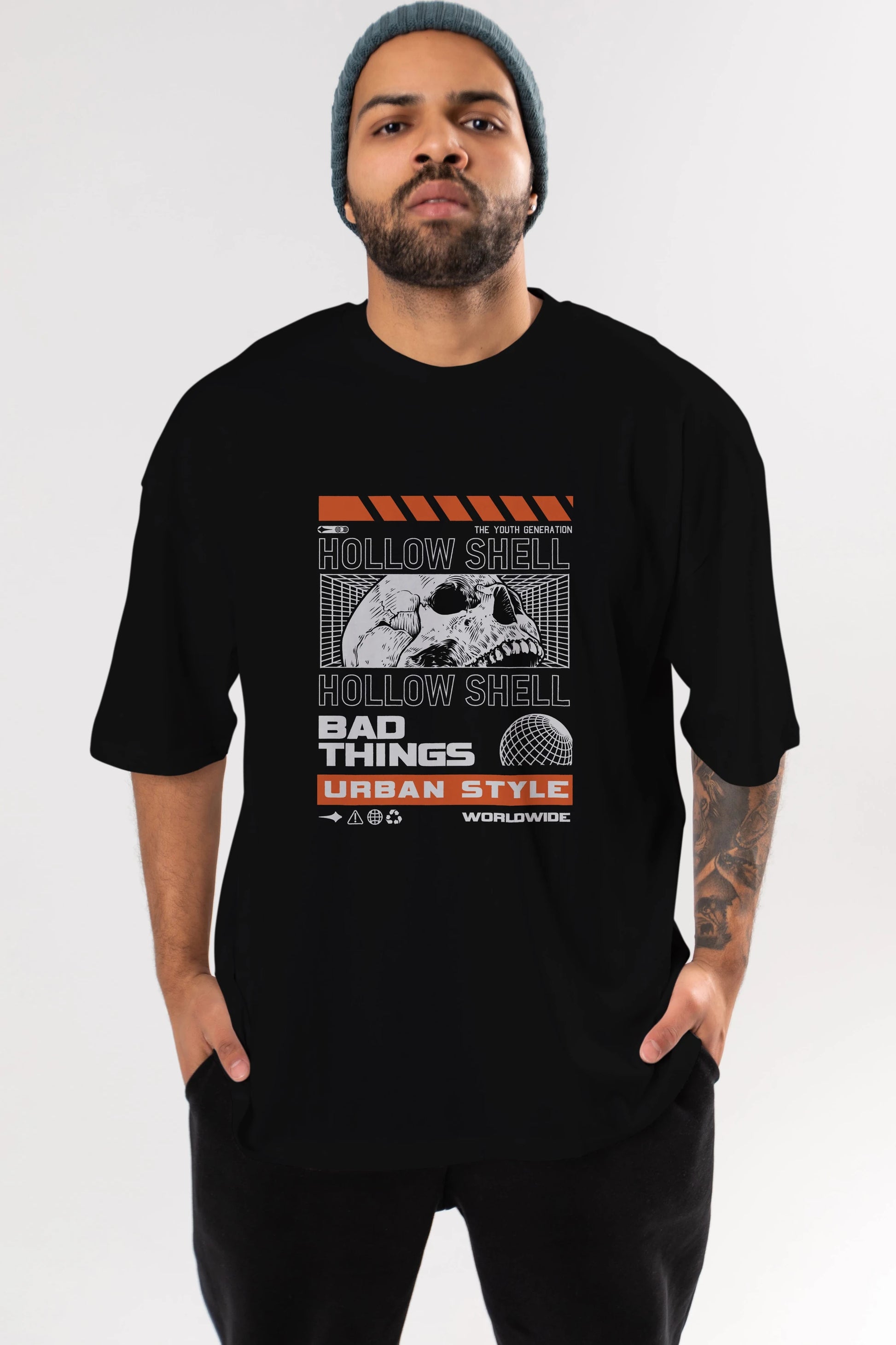 Hollow Shell Ön Baskılı Oversize t-shirt Erkek Kadın Unisex