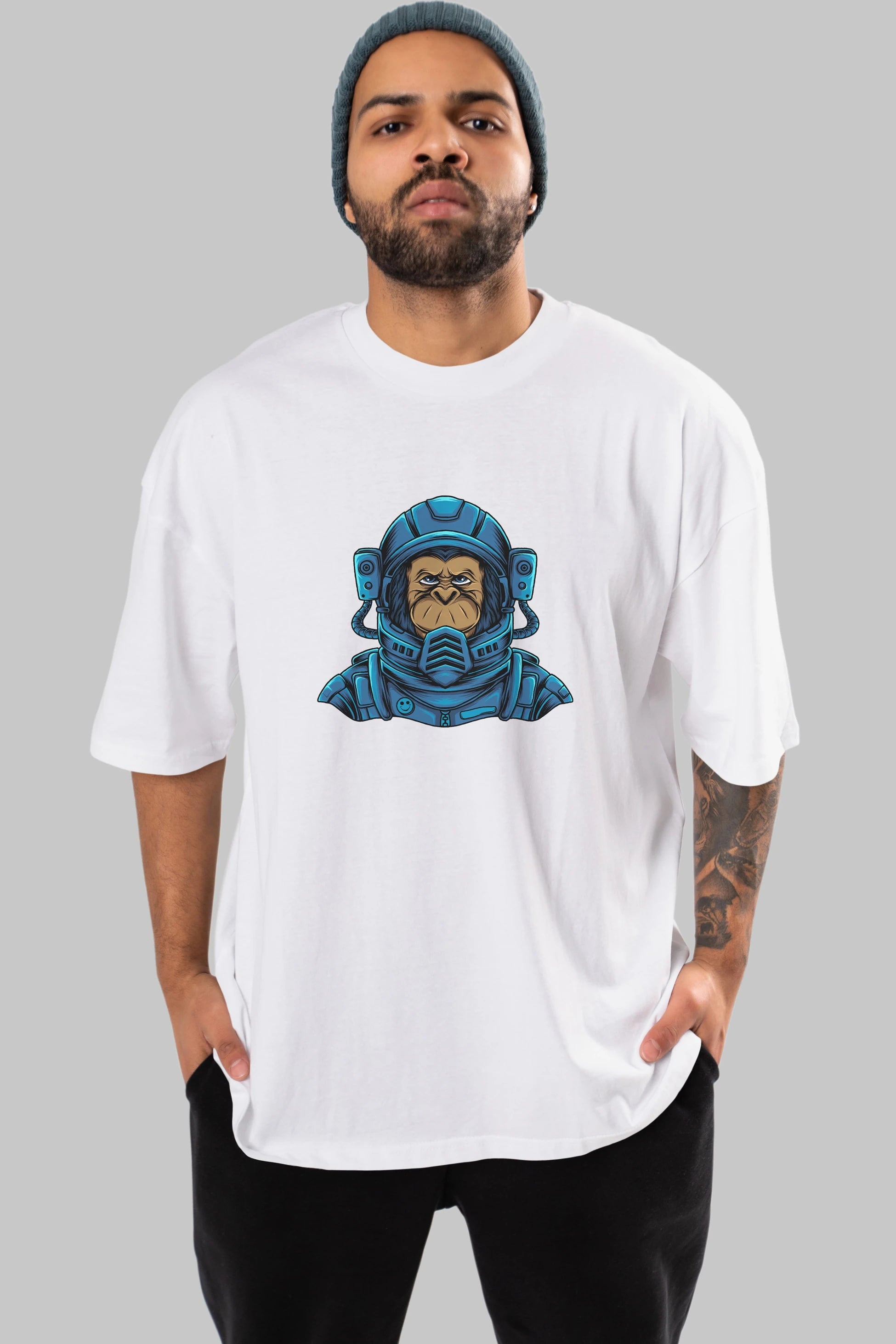 Astromonkey Ön Baskılı Oversize t-shirt Erkek Kadın Unisex