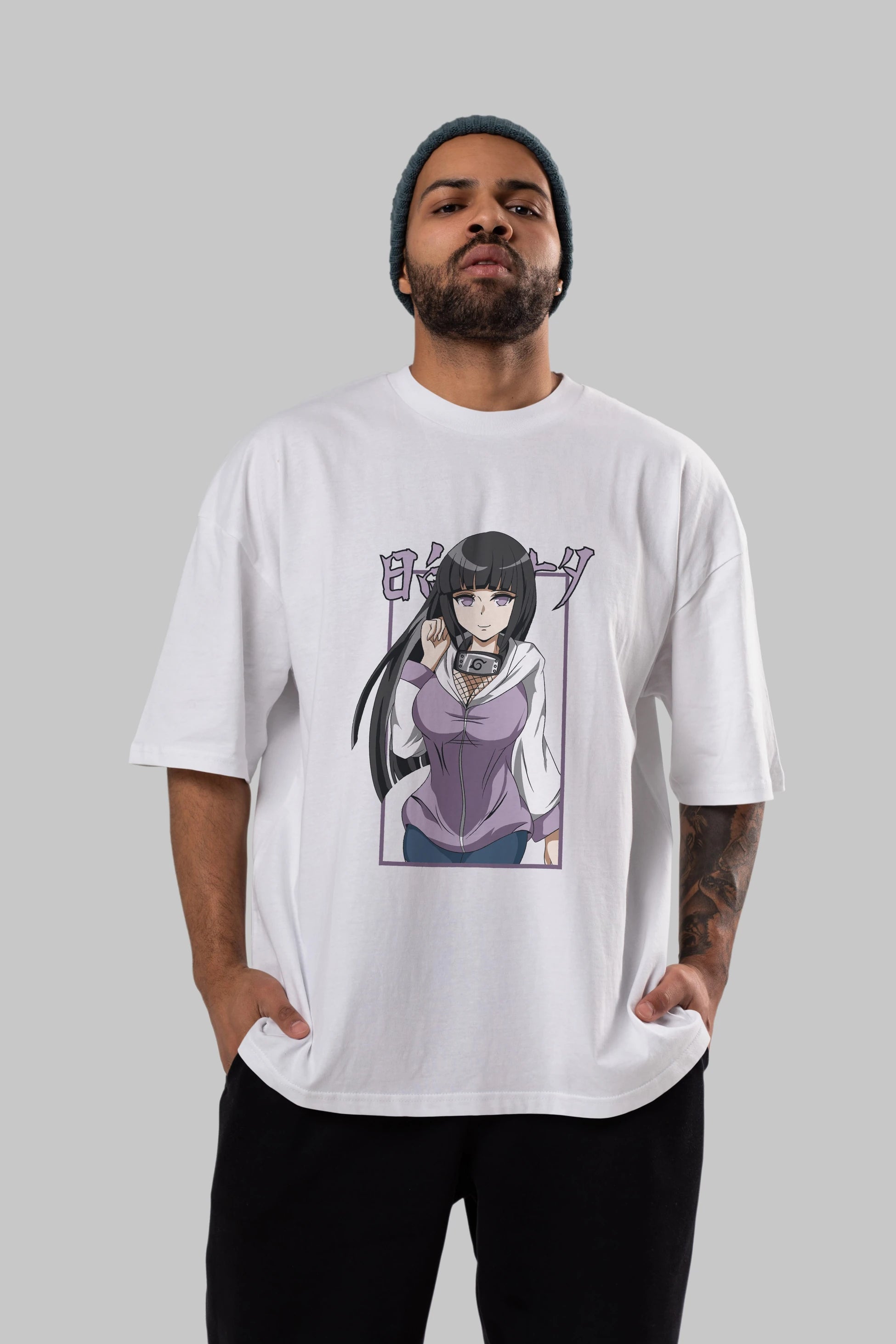 Hinata NARUTO Anime Ön Baskılı Oversize t-shirt %100 pamuk Erkek Kadın Unisex