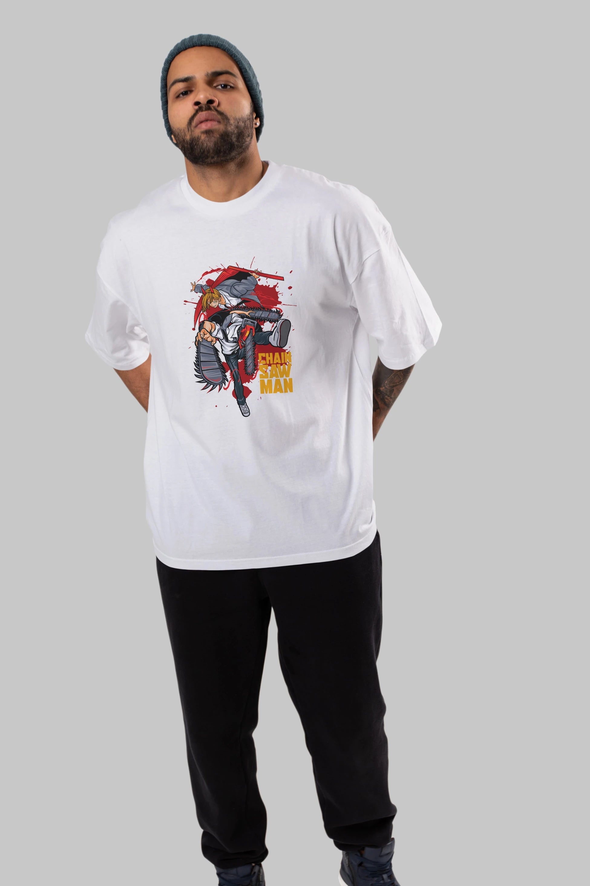 DENJI and POWER Anime Ön Baskılı Oversize t-shirt %100 pamuk Erkek Kadın Unisex