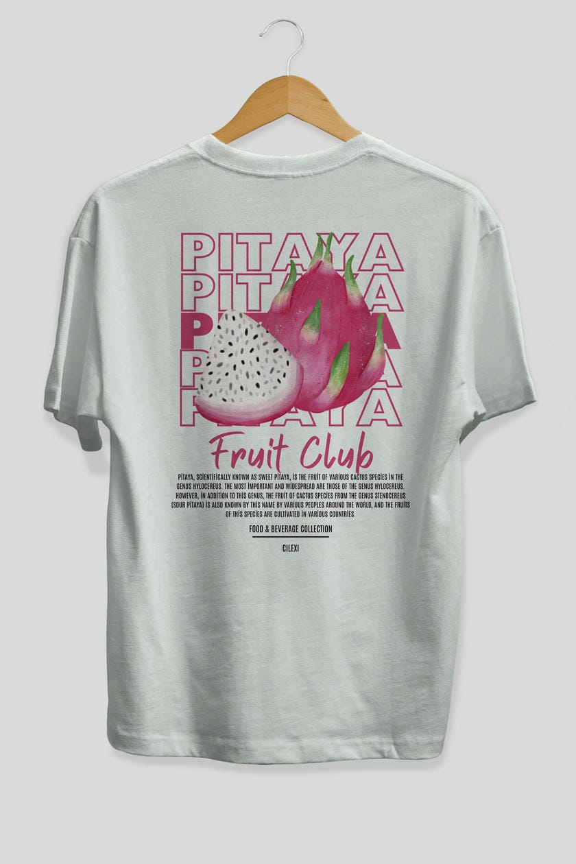 Pitaya Arka Baskılı Oversize t-shirt Erkek Kadın Pamuk Bisiklet Yaka tişort