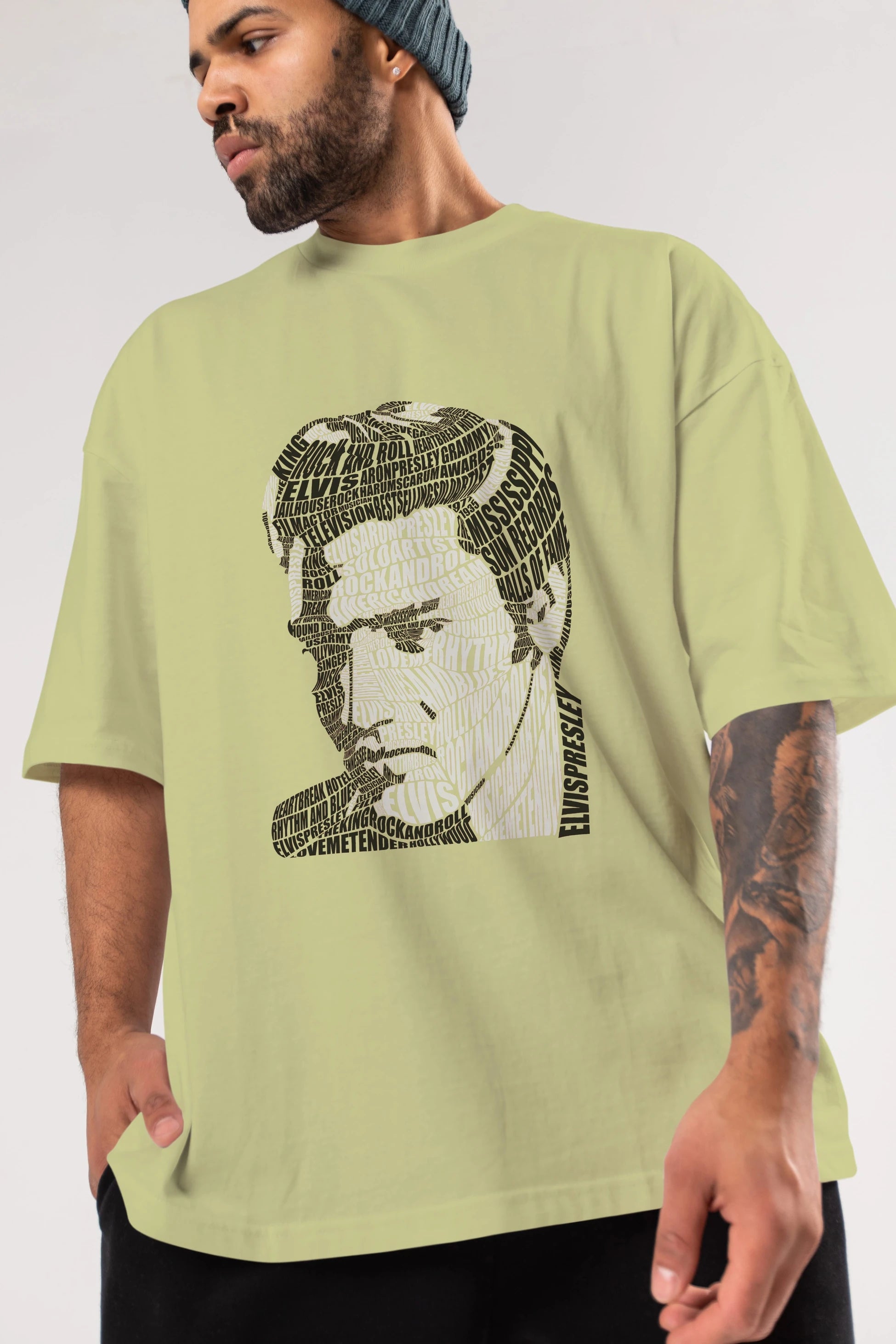 Elvis Presley Calligram Ön Baskılı Oversize t-shirt %100 pamuk Erkek Kadın Unisex